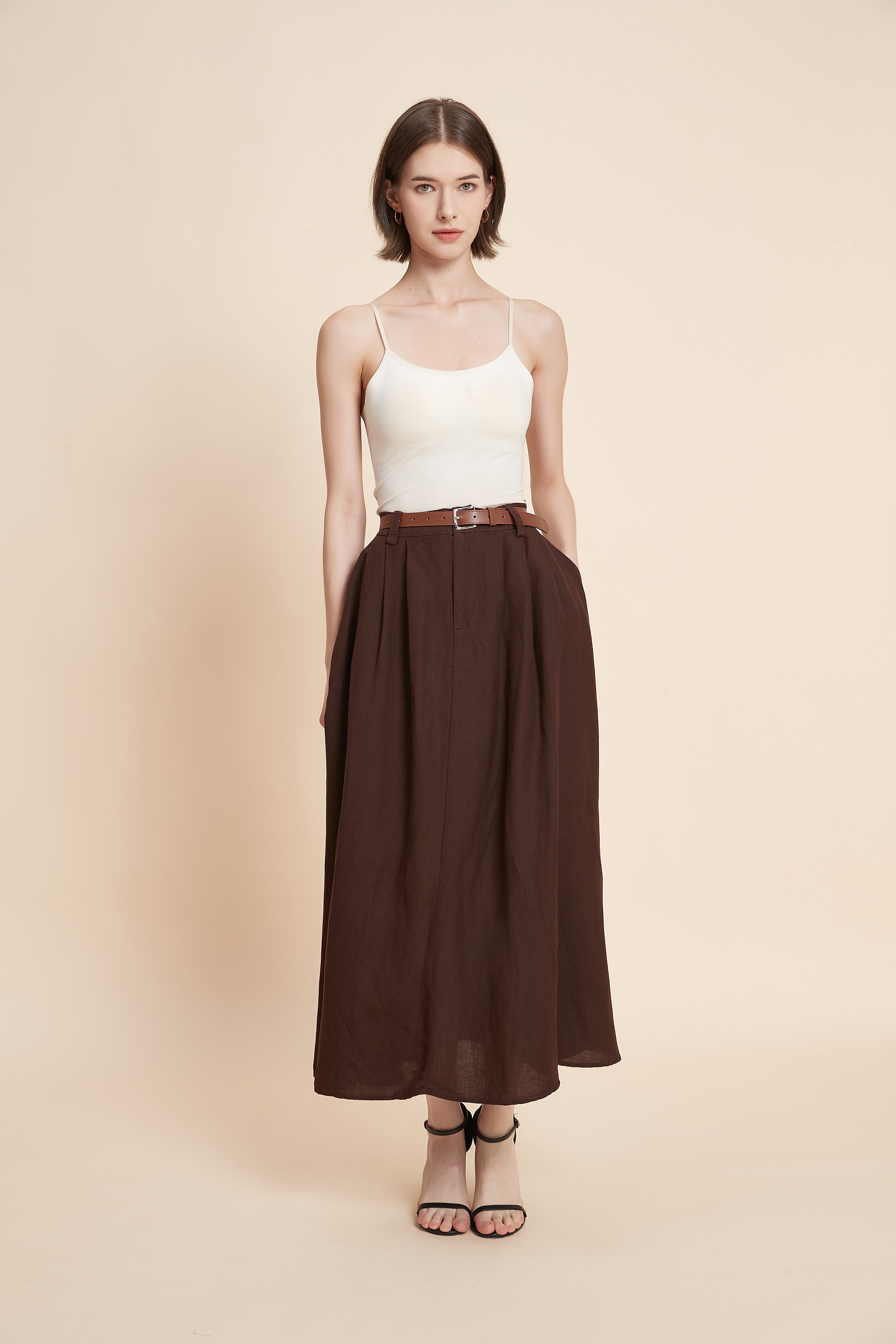 Plain Wide-Leg Midi Skirt