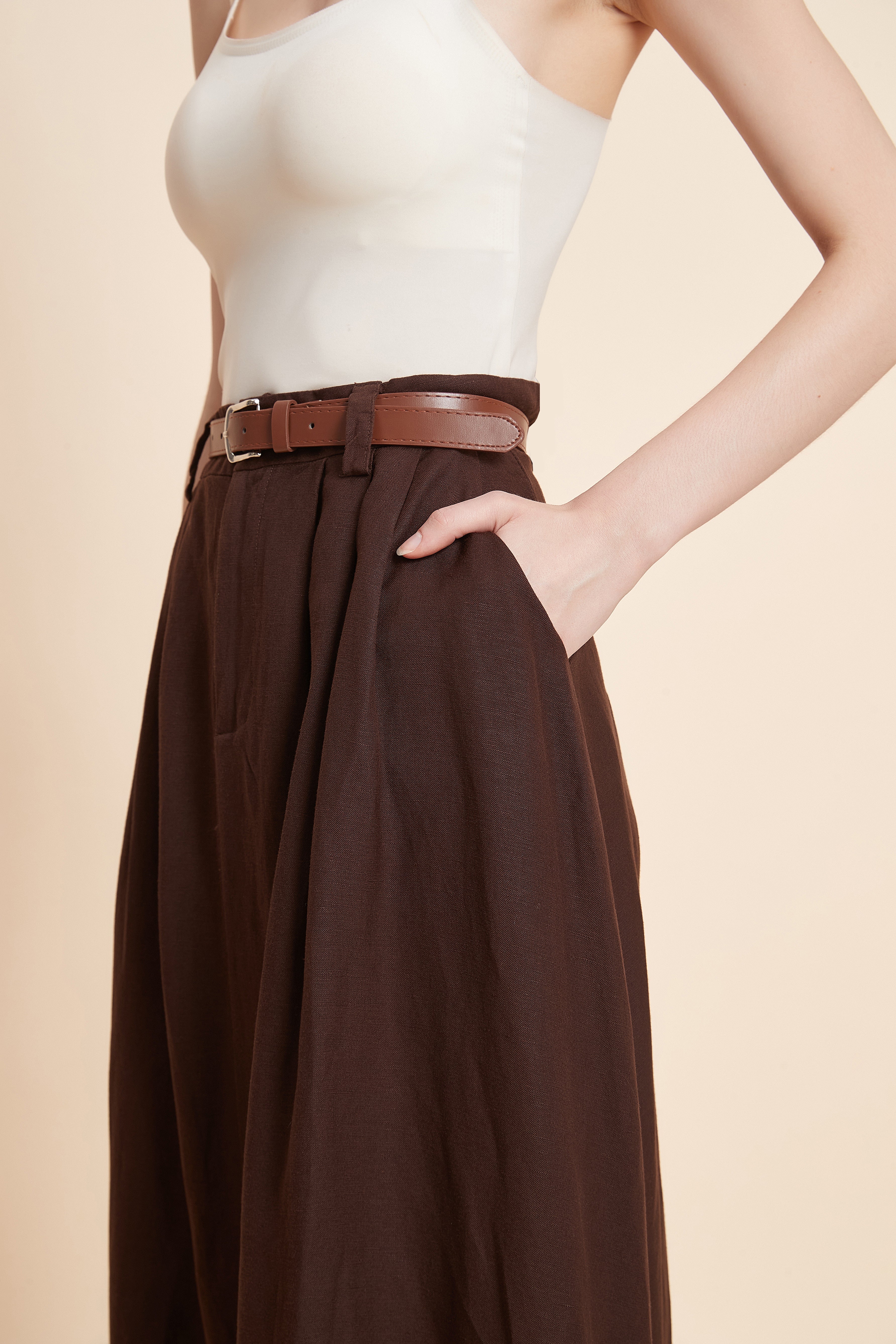 Plain Wide-Leg Midi Skirt