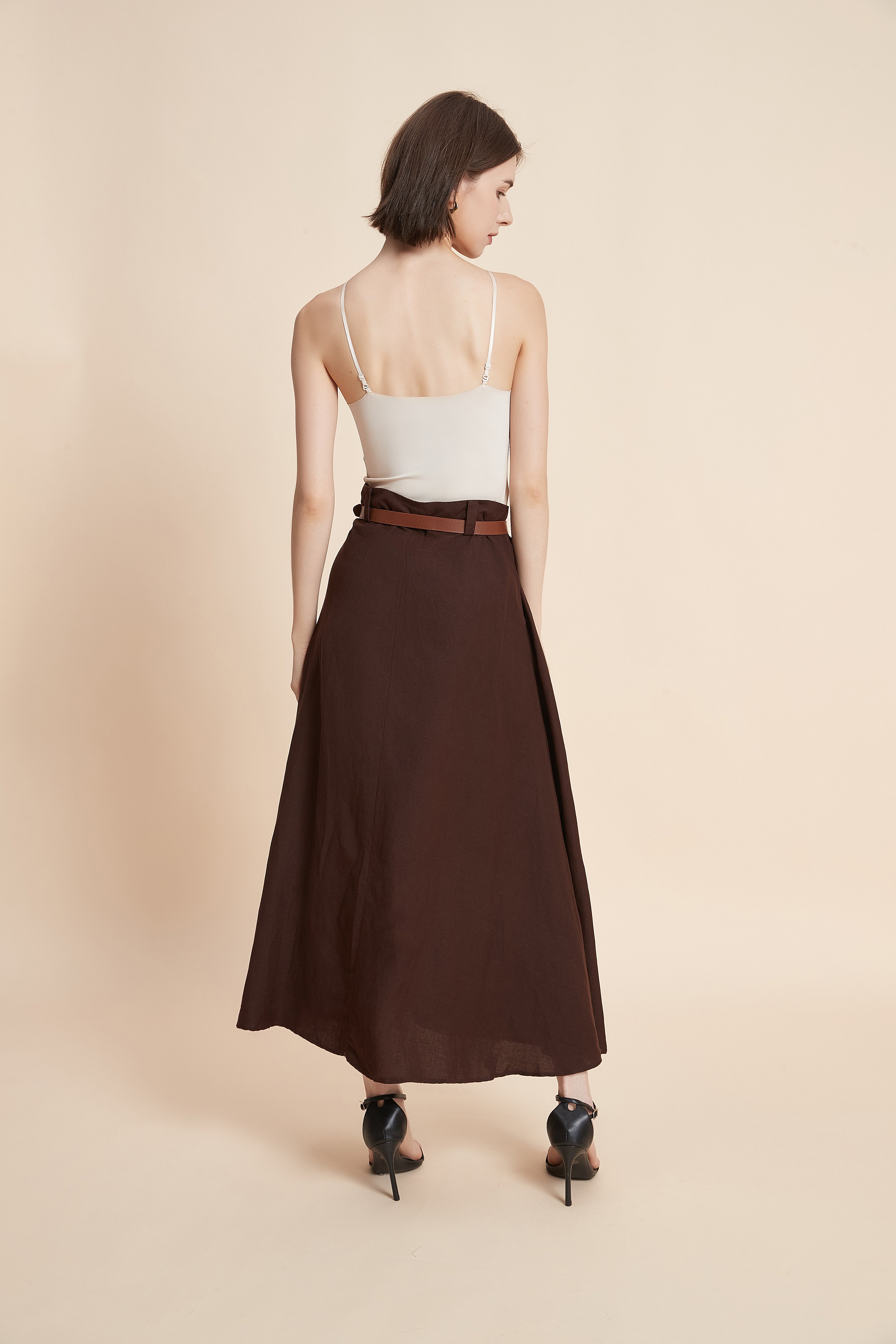 Plain Wide-Leg Midi Skirt