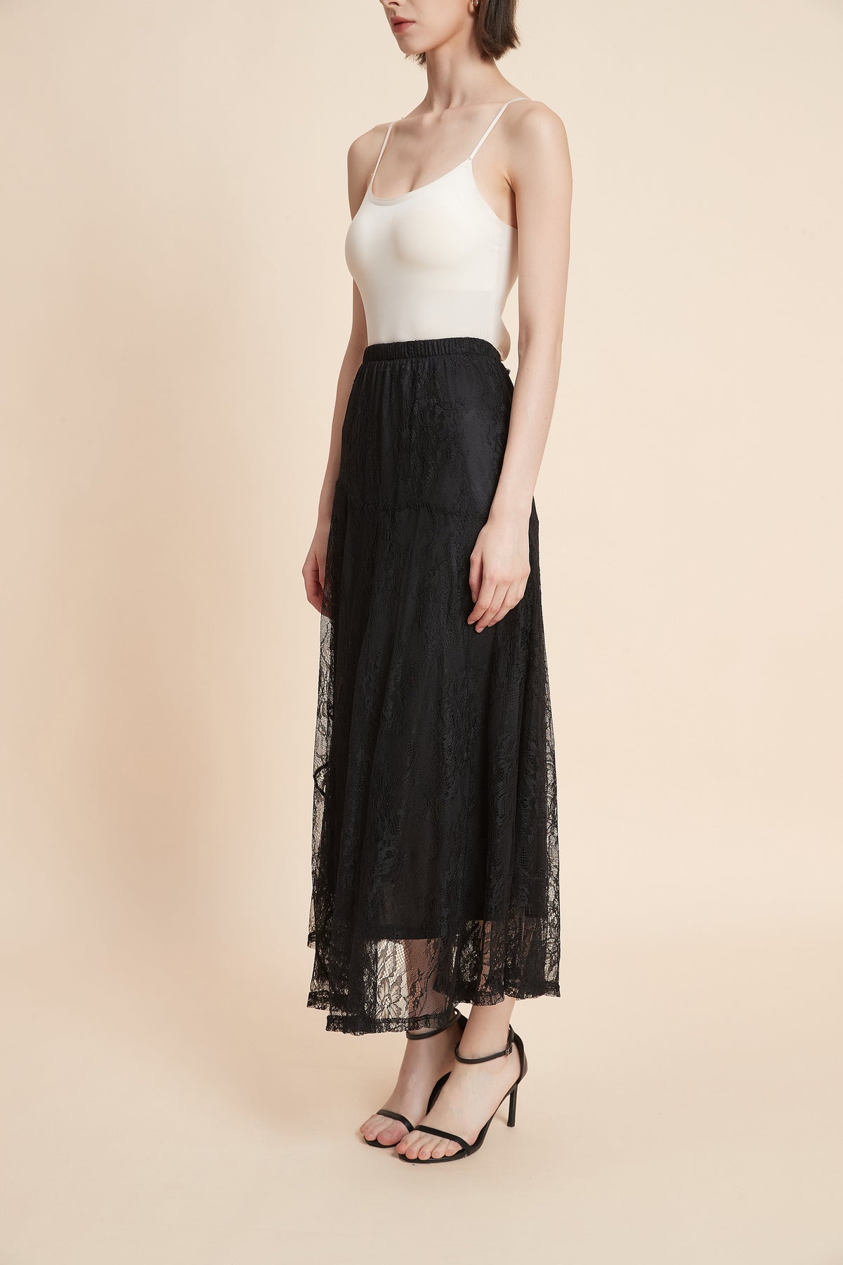 Wide Midi Skirt With Lace Details