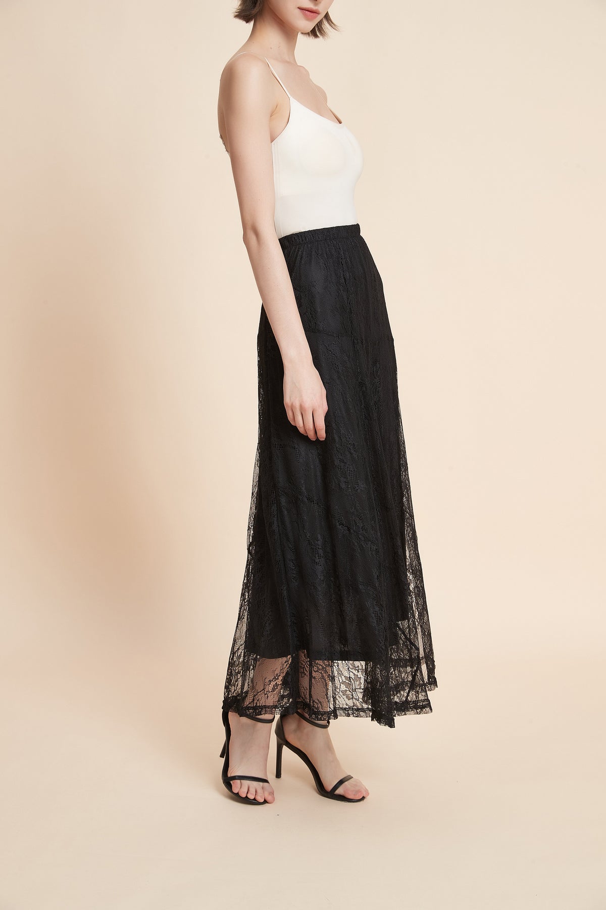 Wide Midi Skirt With Lace Details