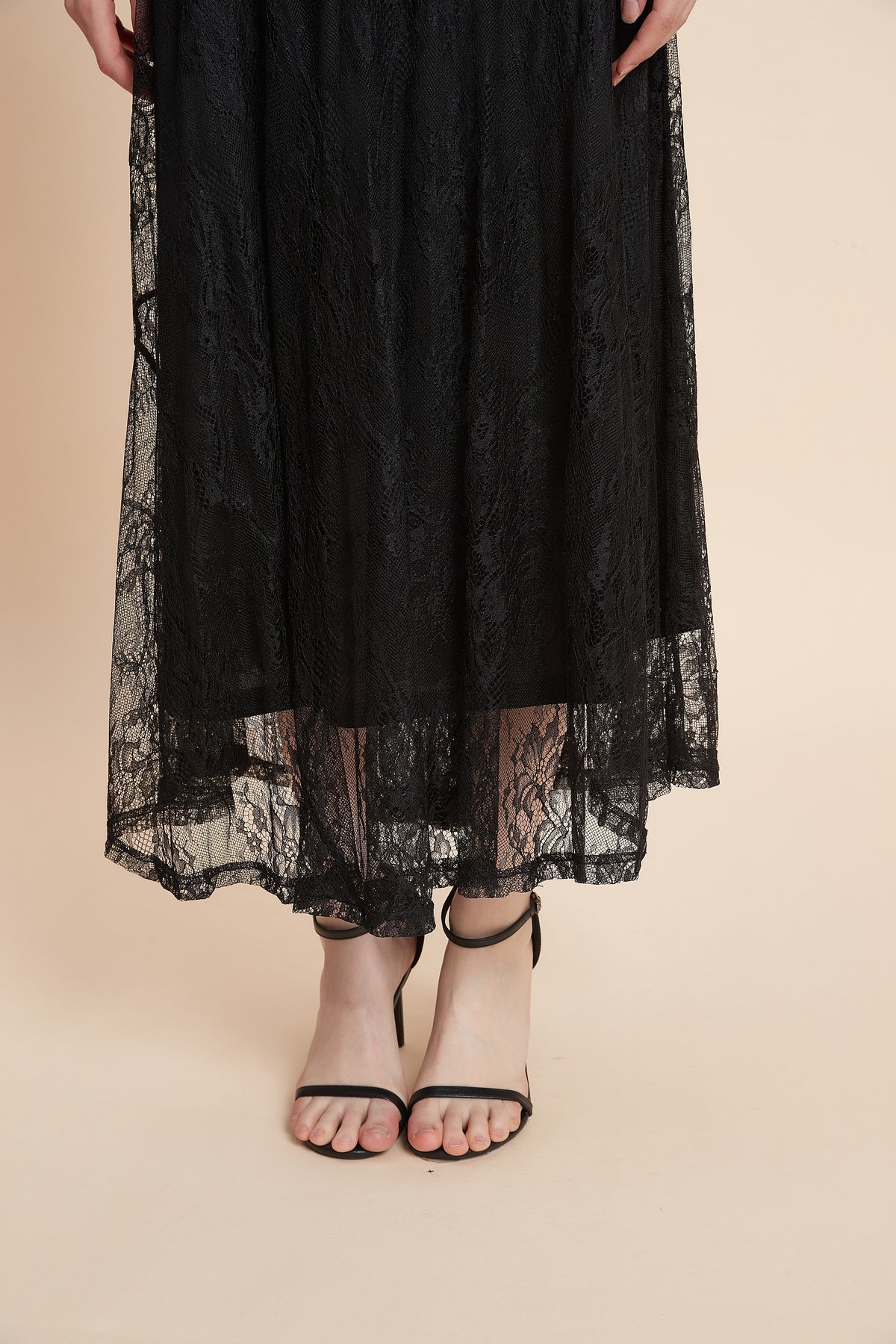 Wide Midi Skirt With Lace Details