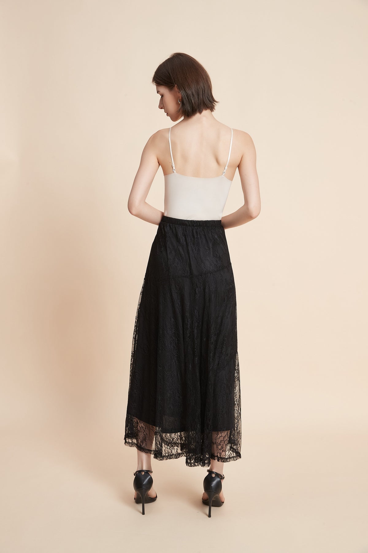 Wide Midi Skirt With Lace Details