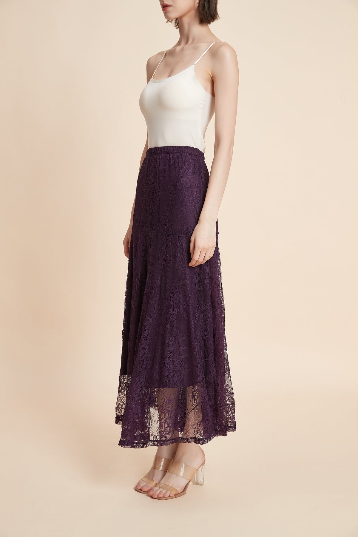 Wide Midi Skirt With Lace Details
