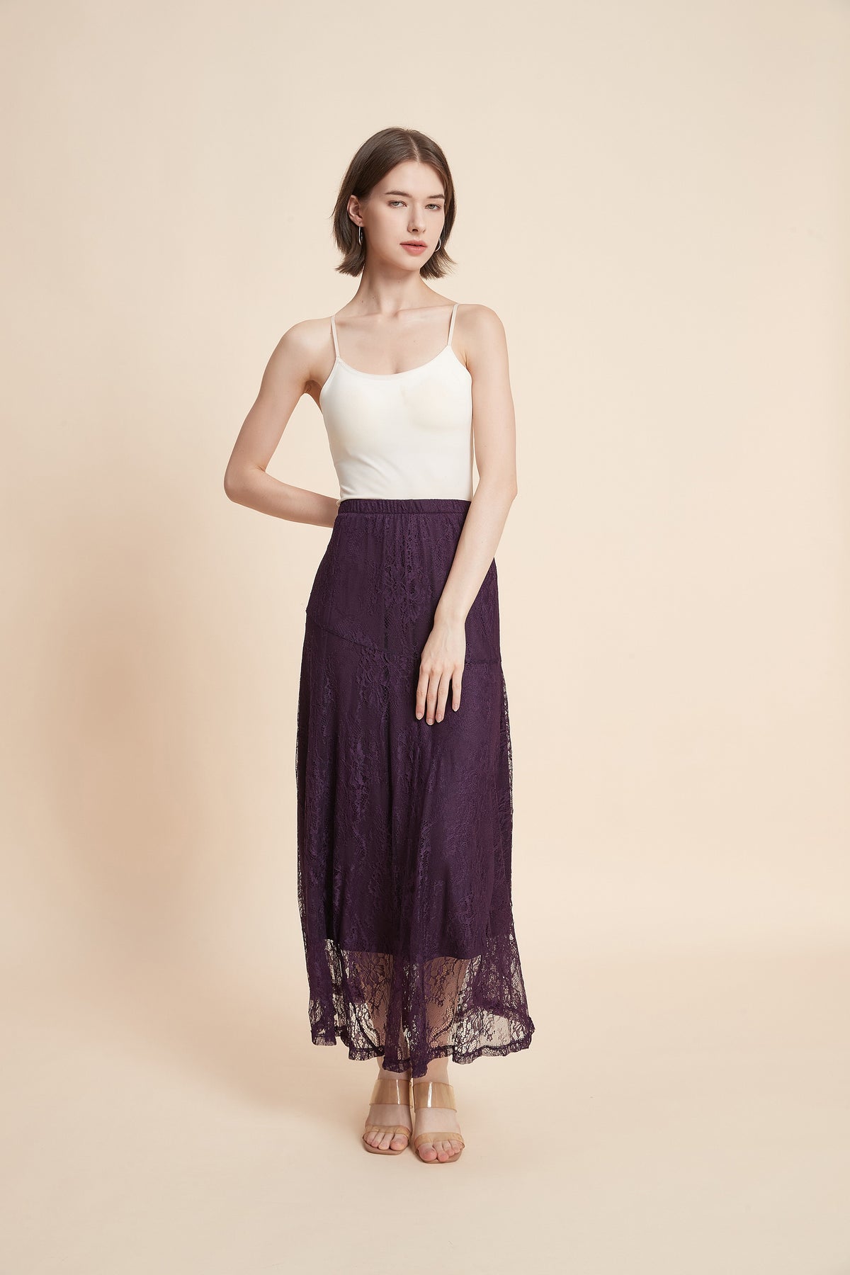 Wide Midi Skirt With Lace Details