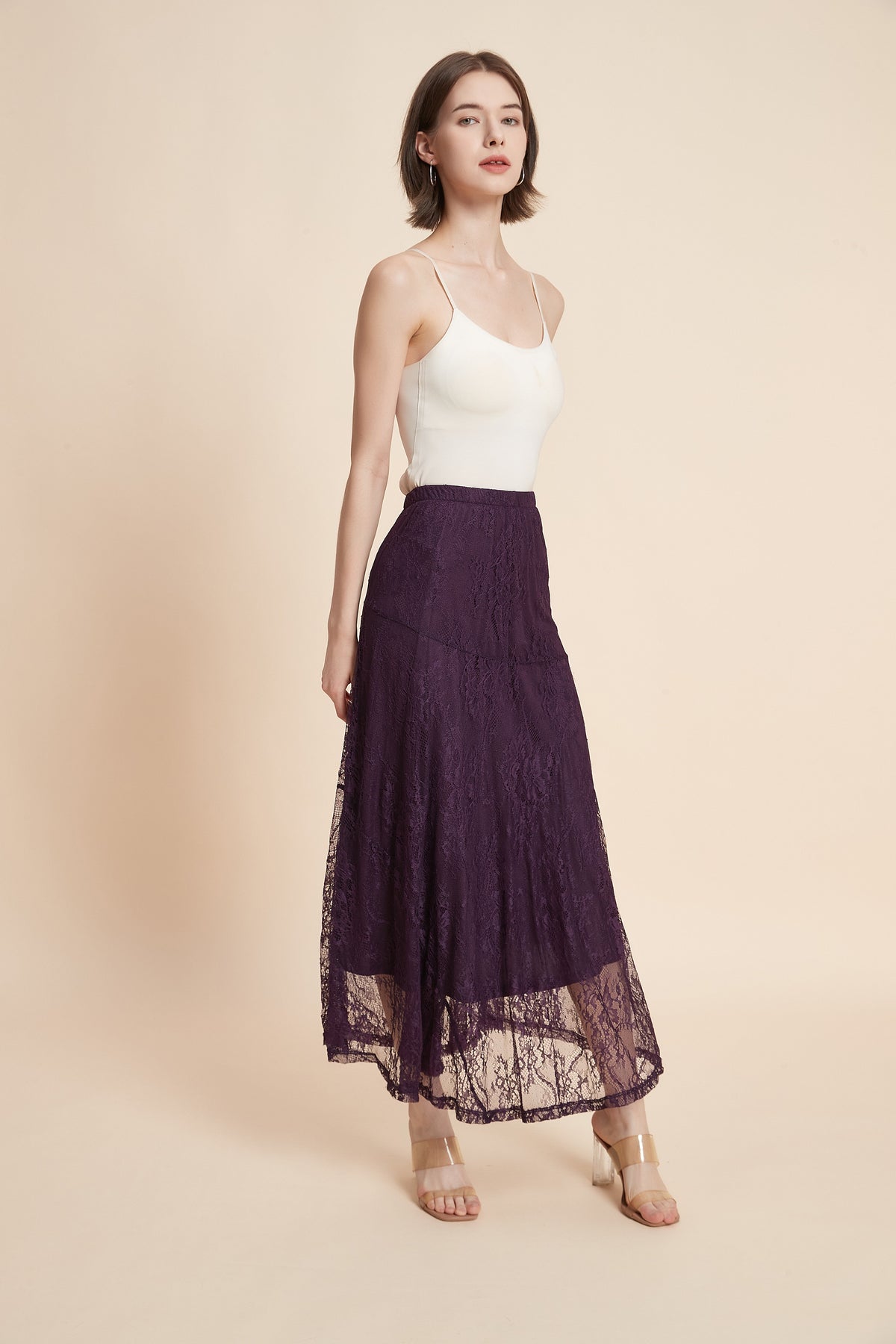 Wide Midi Skirt With Lace Details