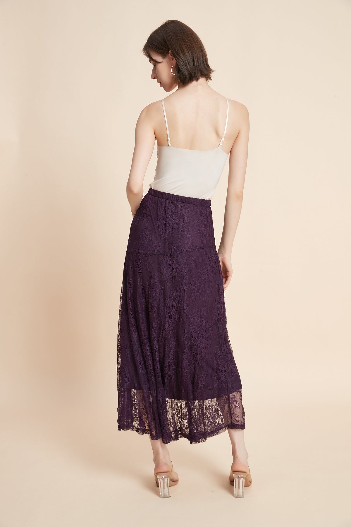 Wide Midi Skirt With Lace Details