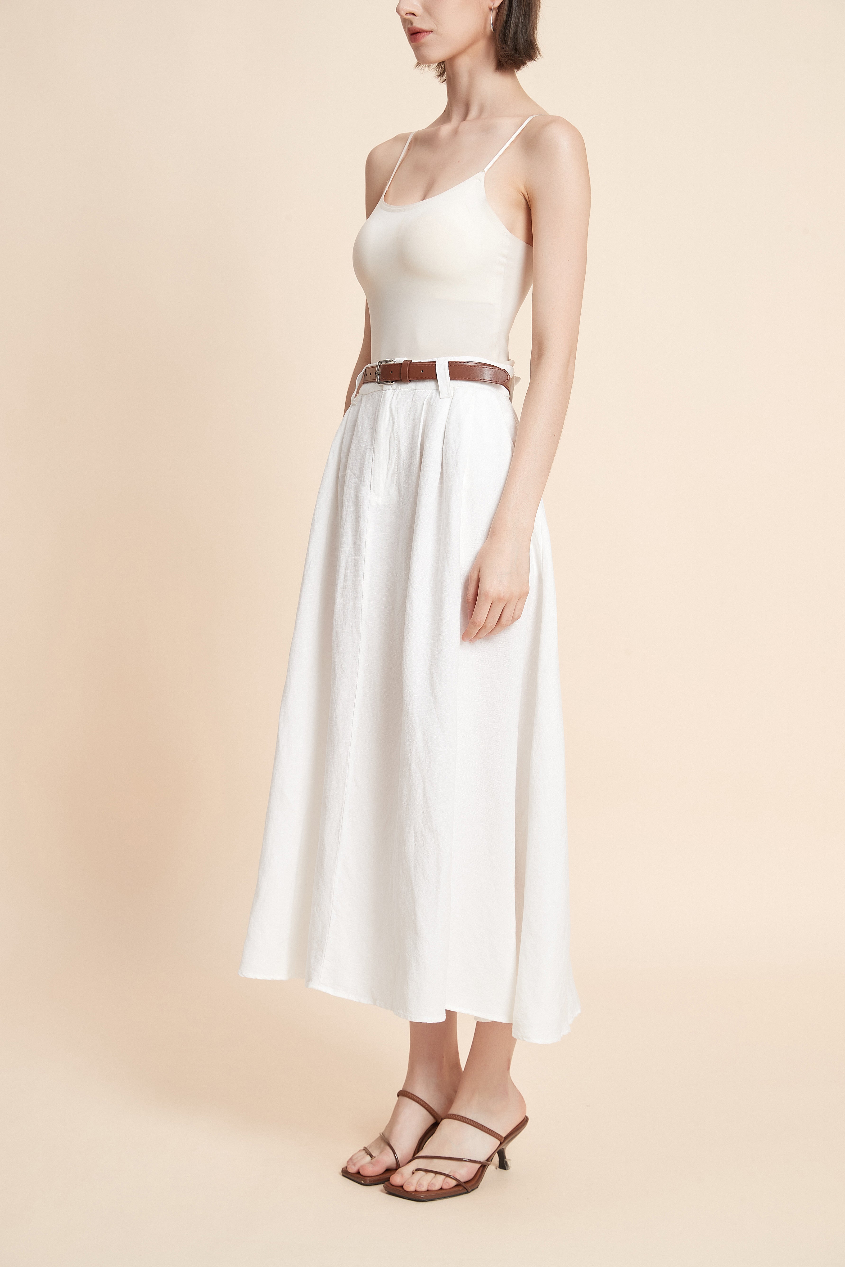 Plain Wide-Leg Midi Skirt
