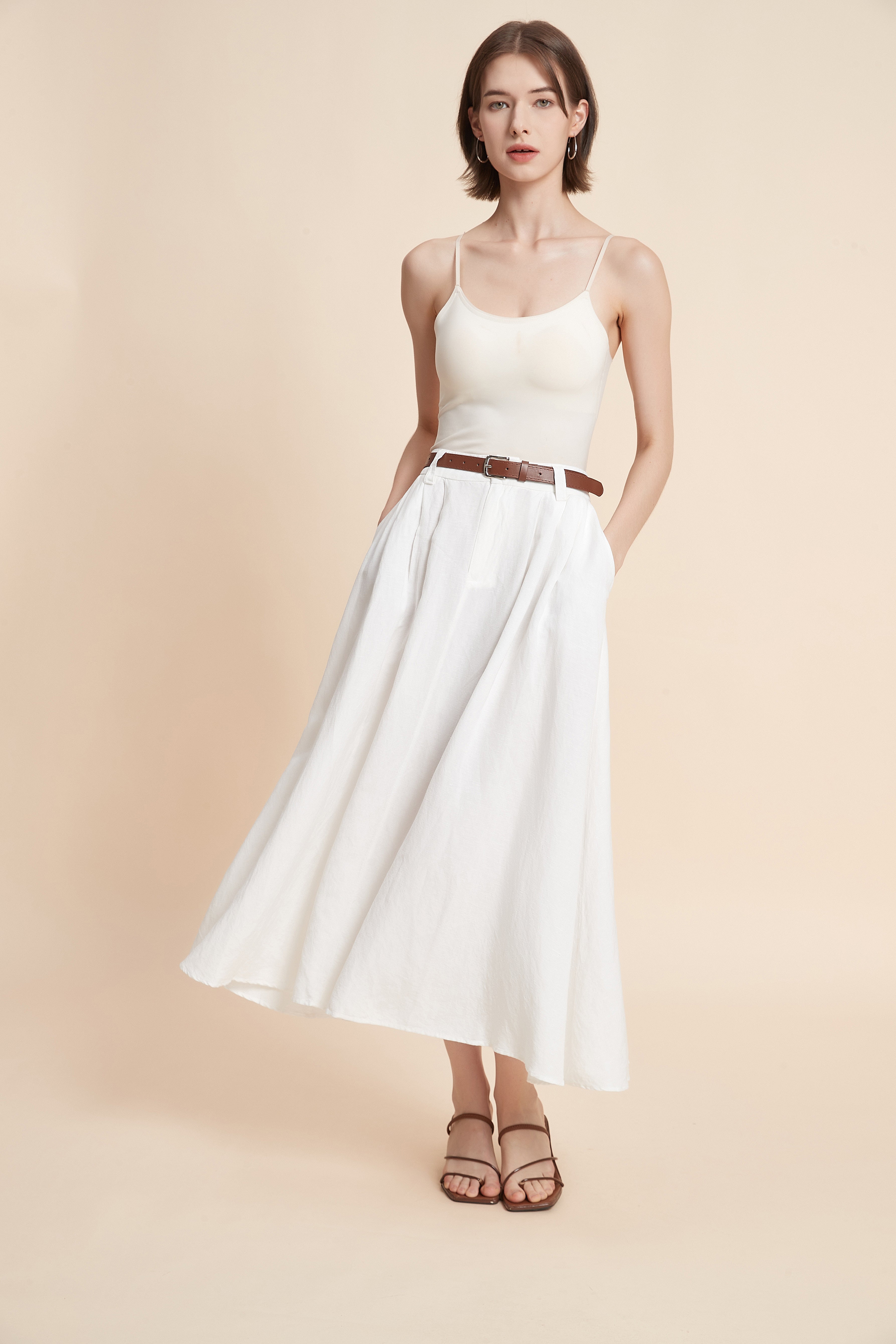 Plain Wide-Leg Midi Skirt