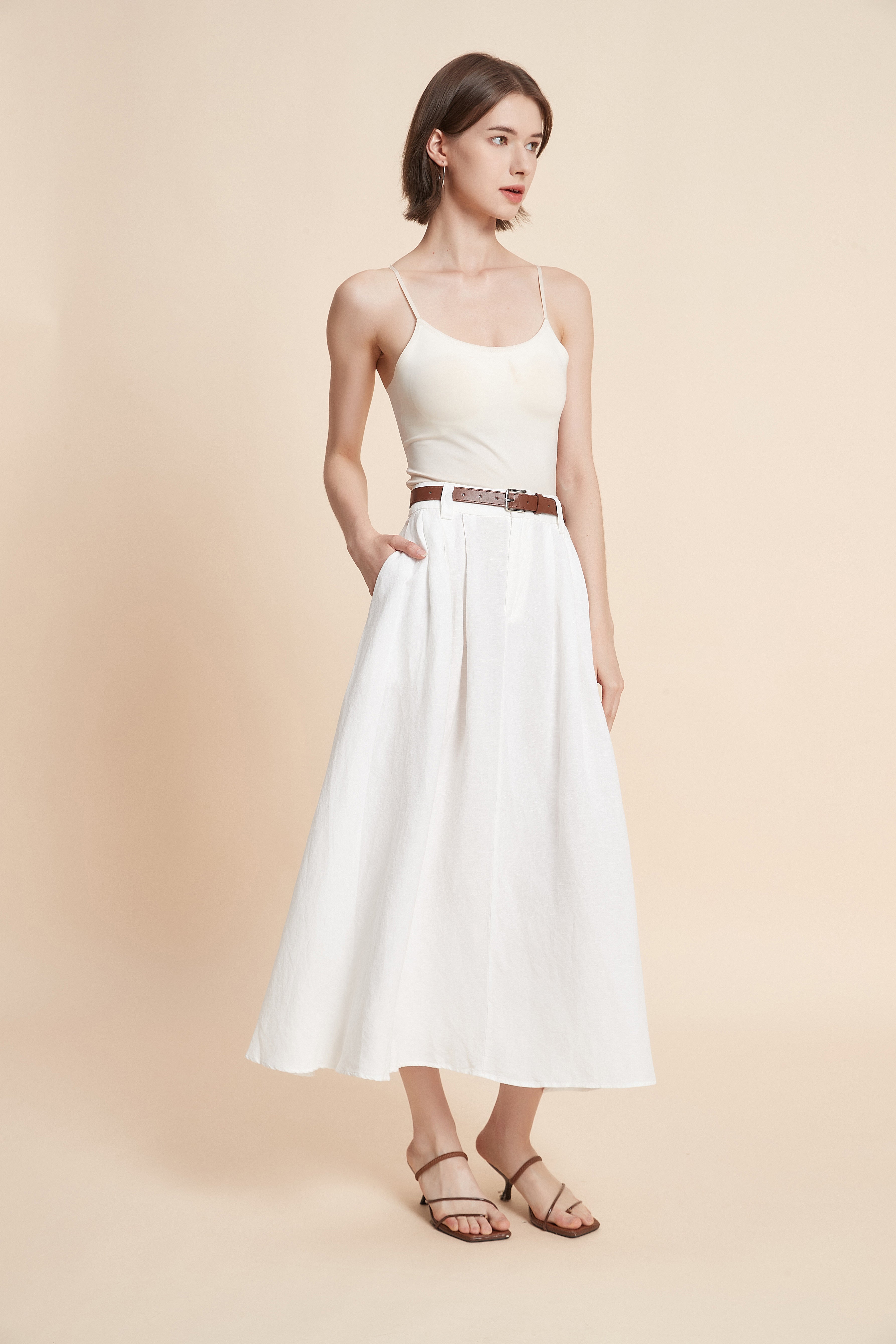 Plain Wide-Leg Midi Skirt