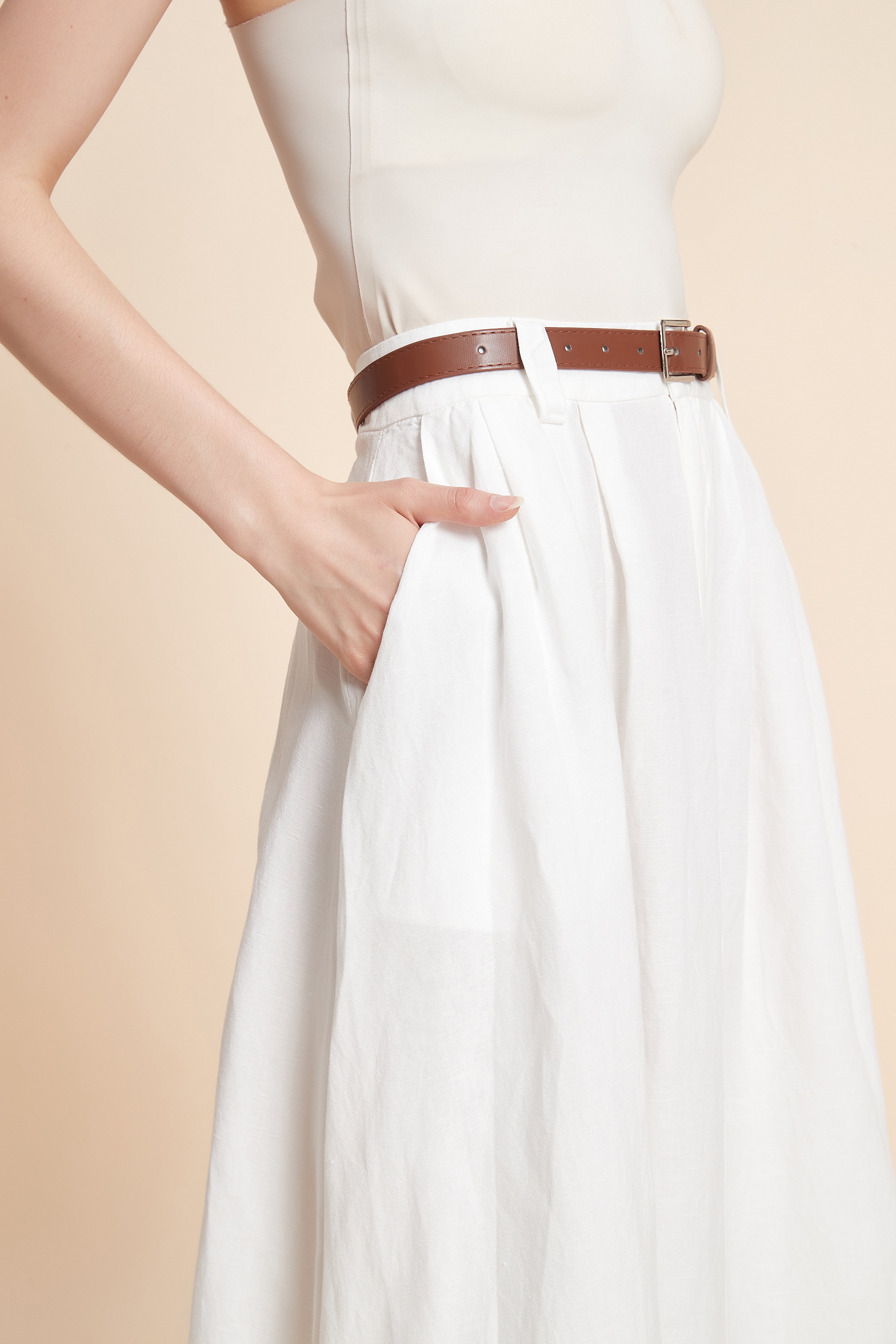 Plain Wide-Leg Midi Skirt