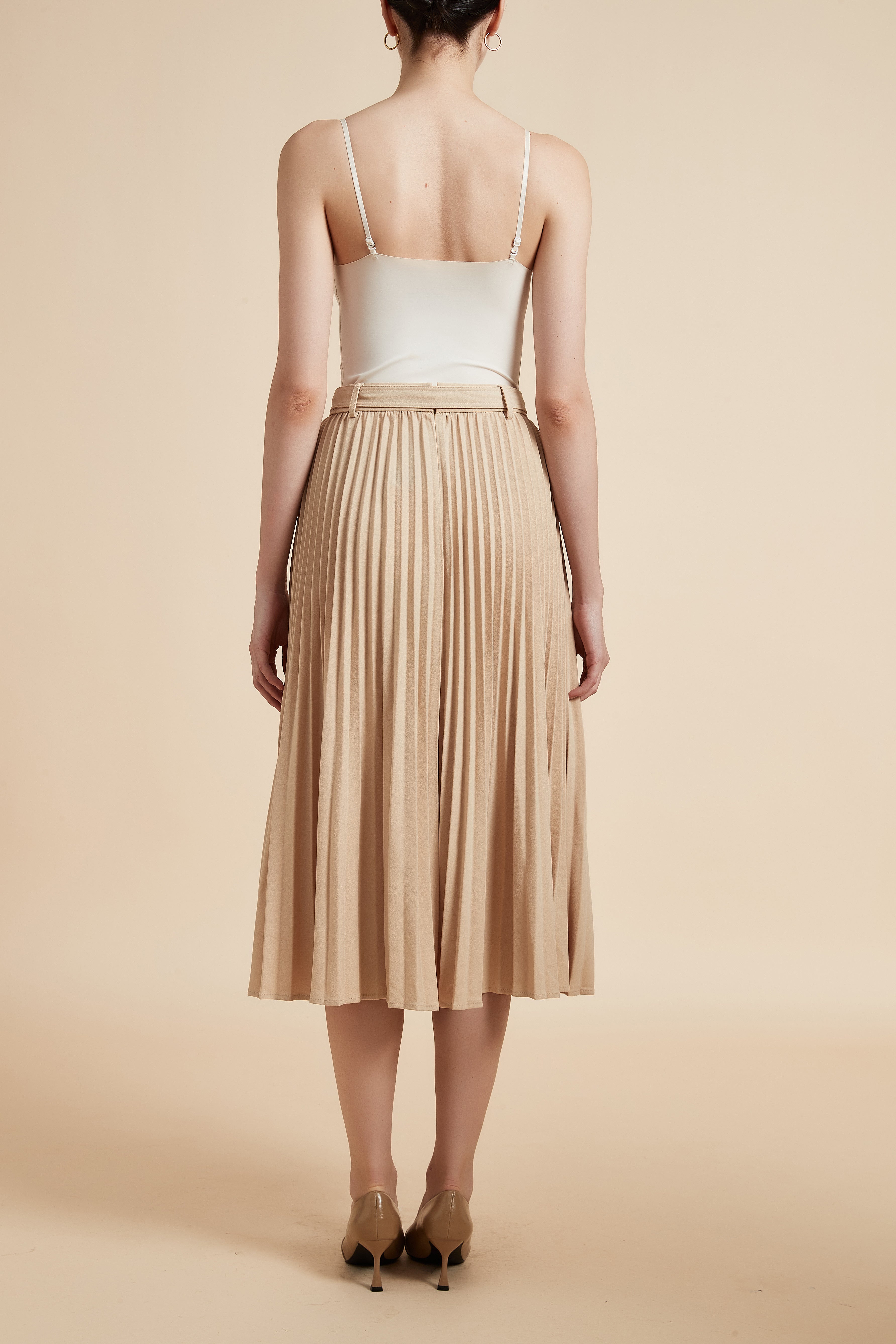 Solid Pleated Midi Skirt