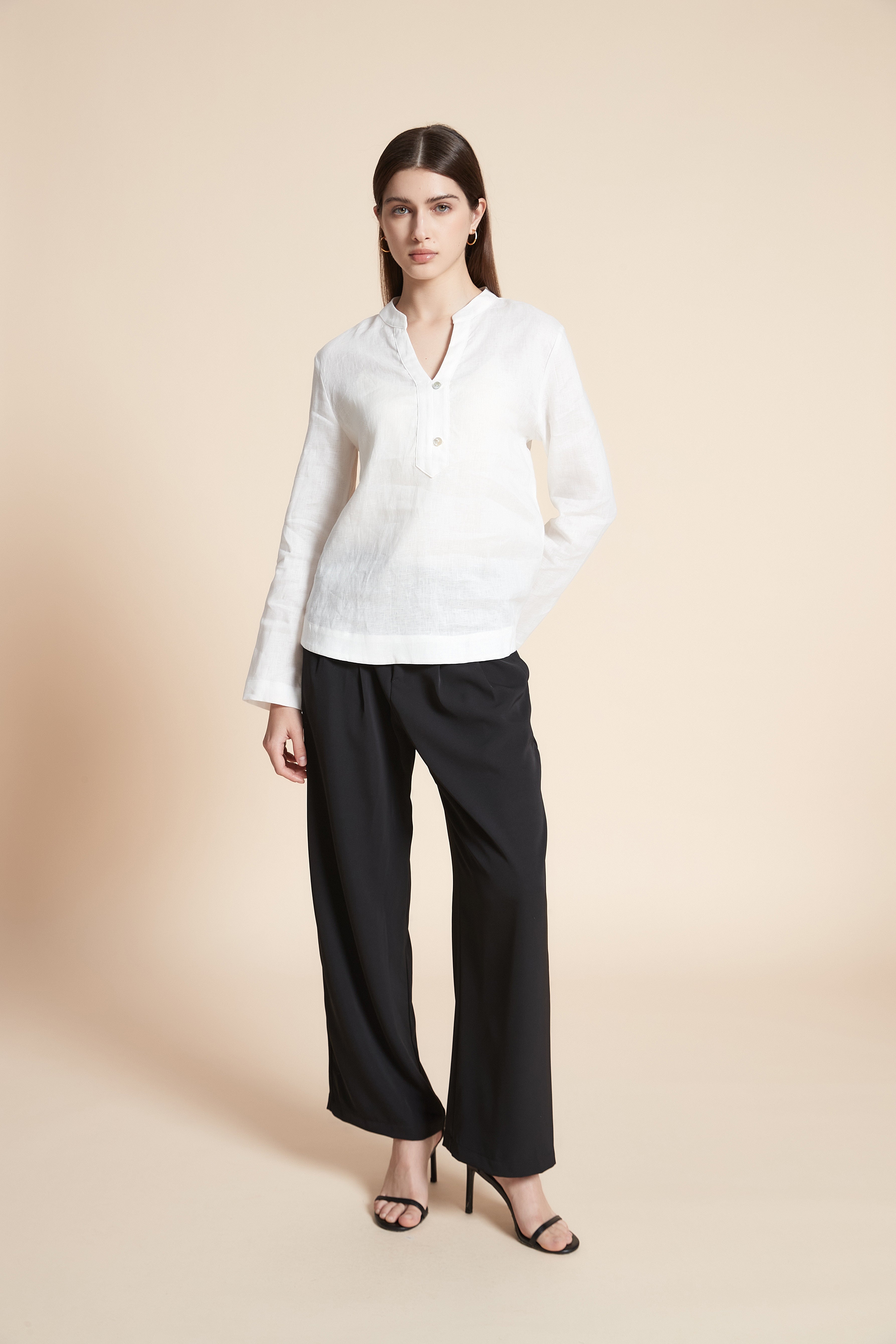 Solid Long Sleeve Mid-Length Blouse