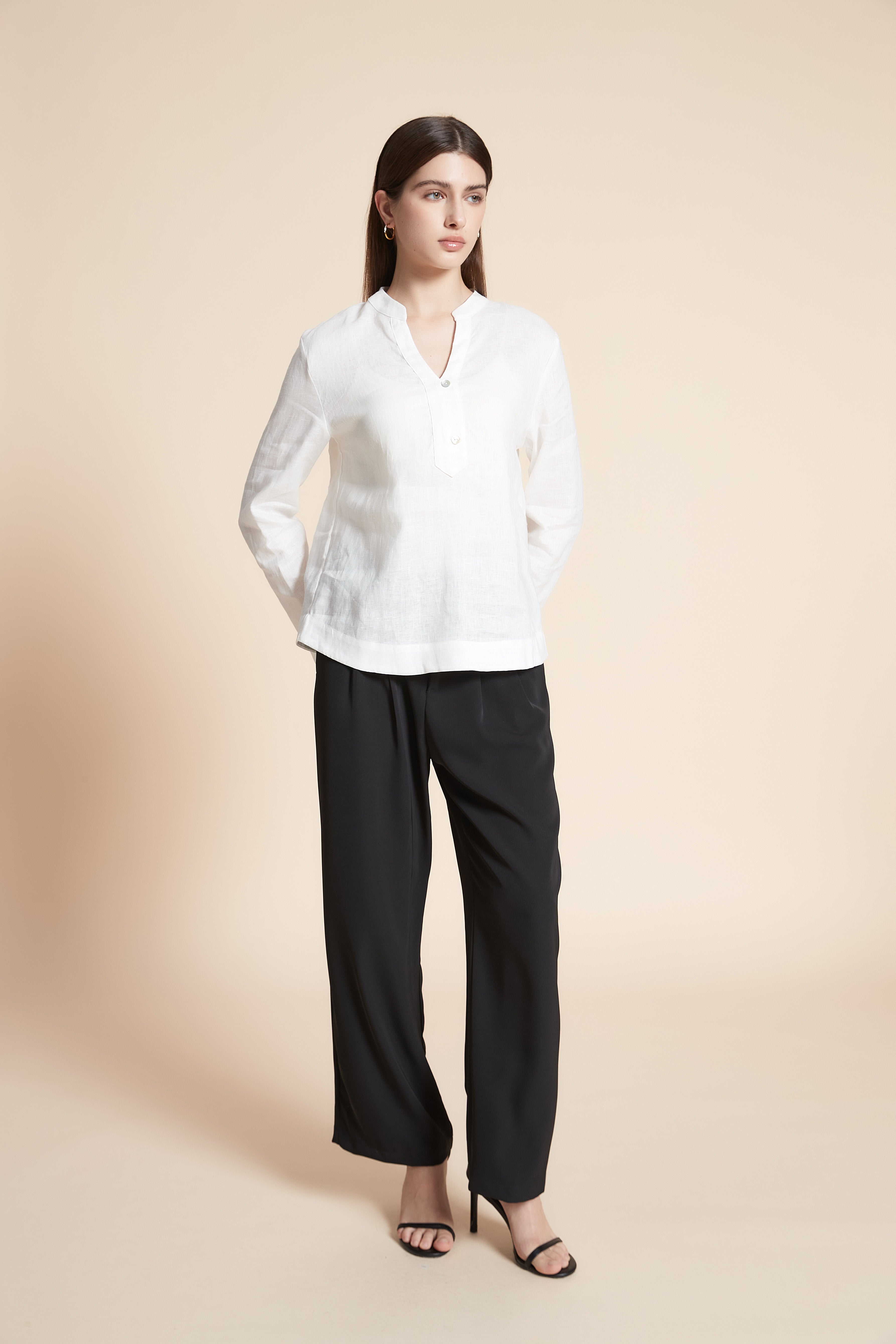 Solid Long Sleeve Mid-Length Blouse