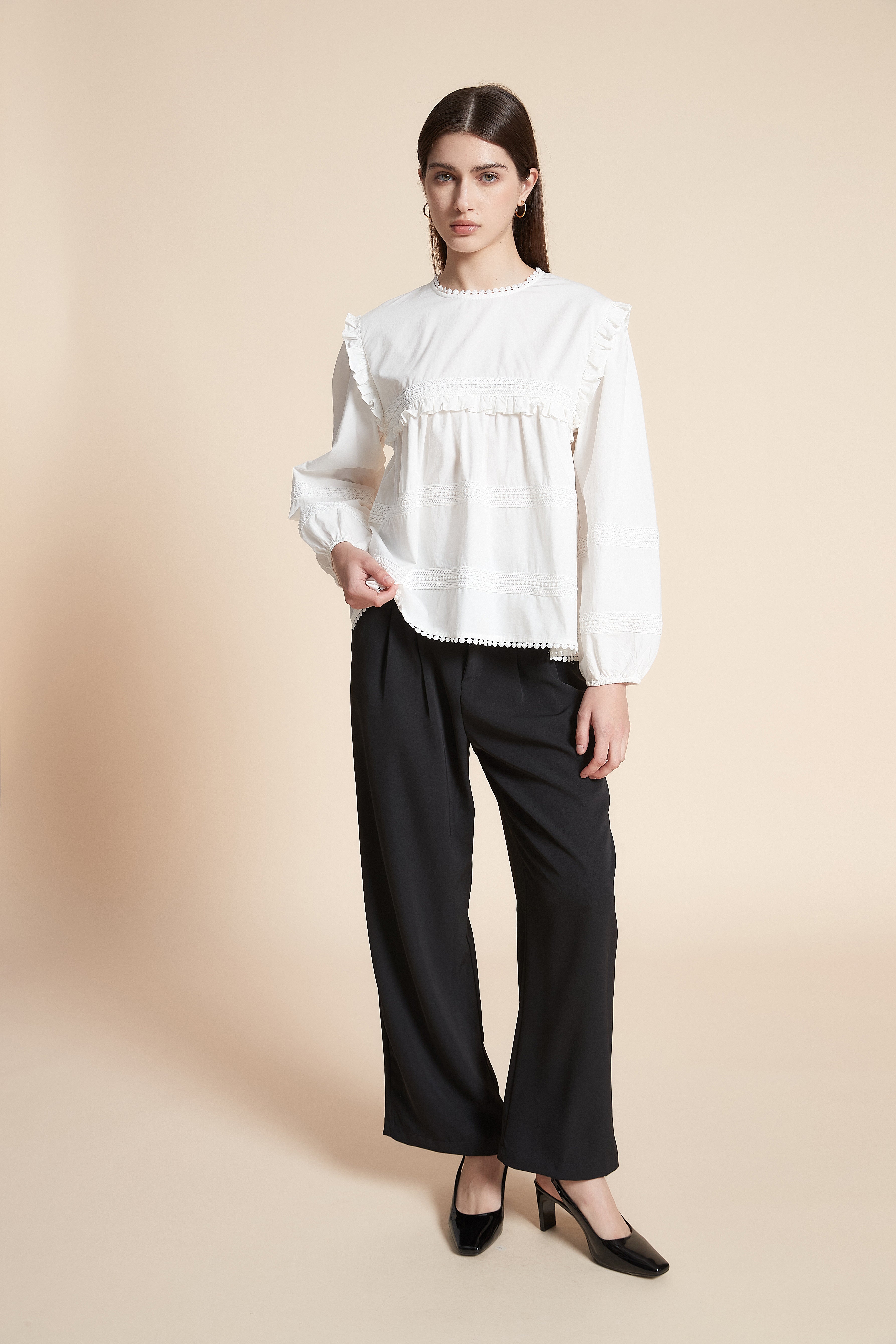 Solid Long Sleeve Mid-Length Blouse