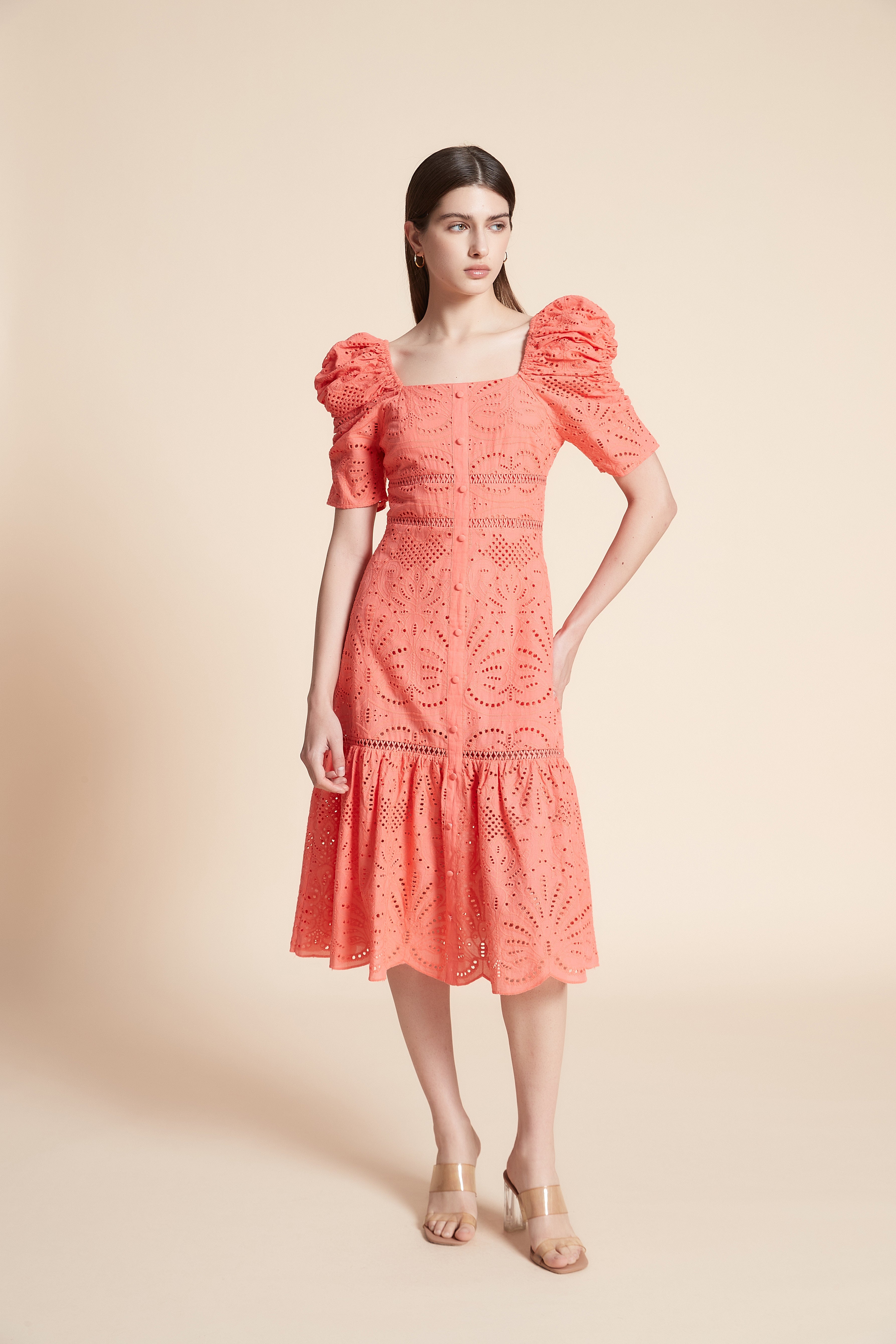 Short Sleeve Lace Midi Dress