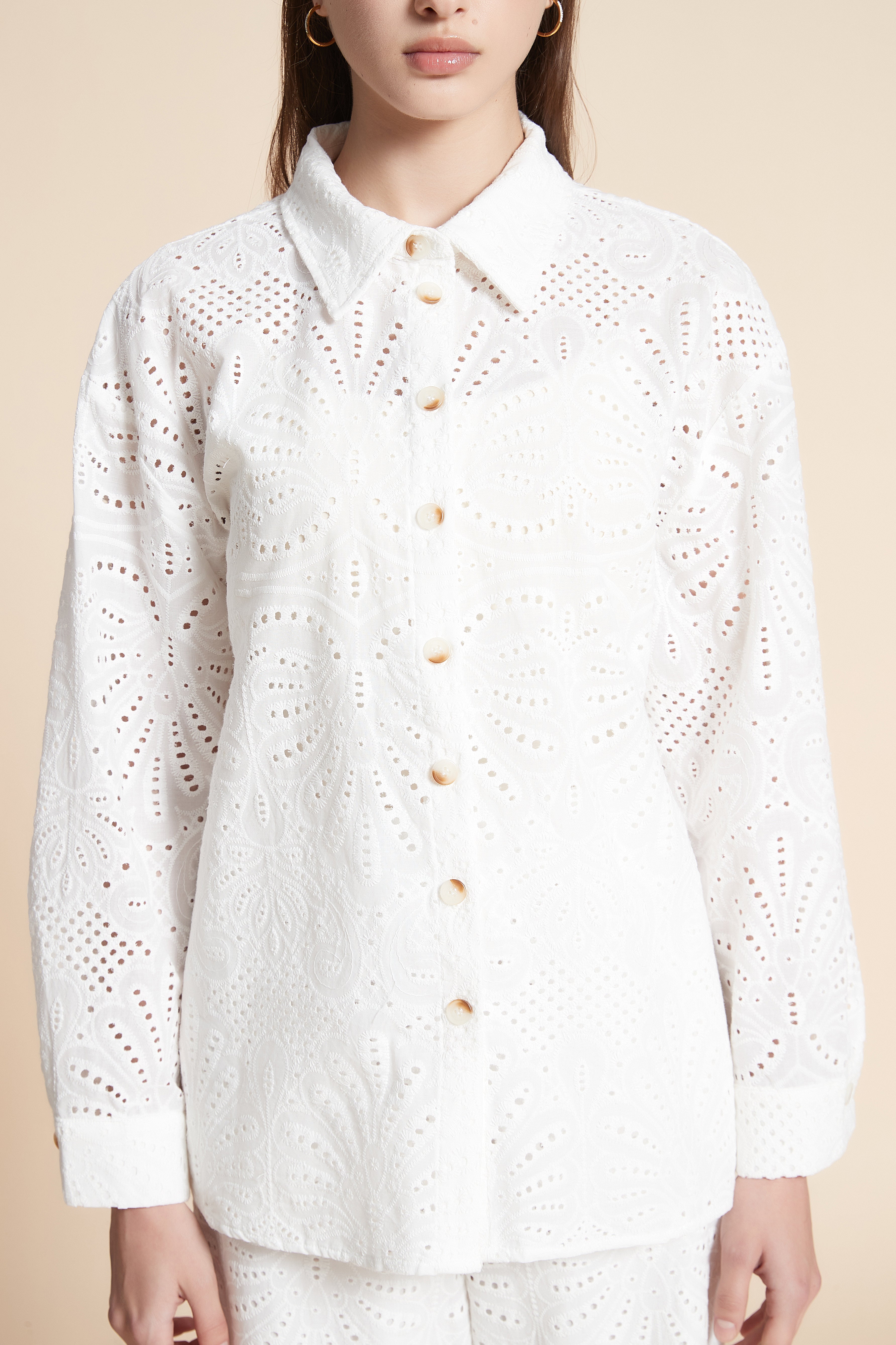 Long Sleeve Lace Patterned Shirt
