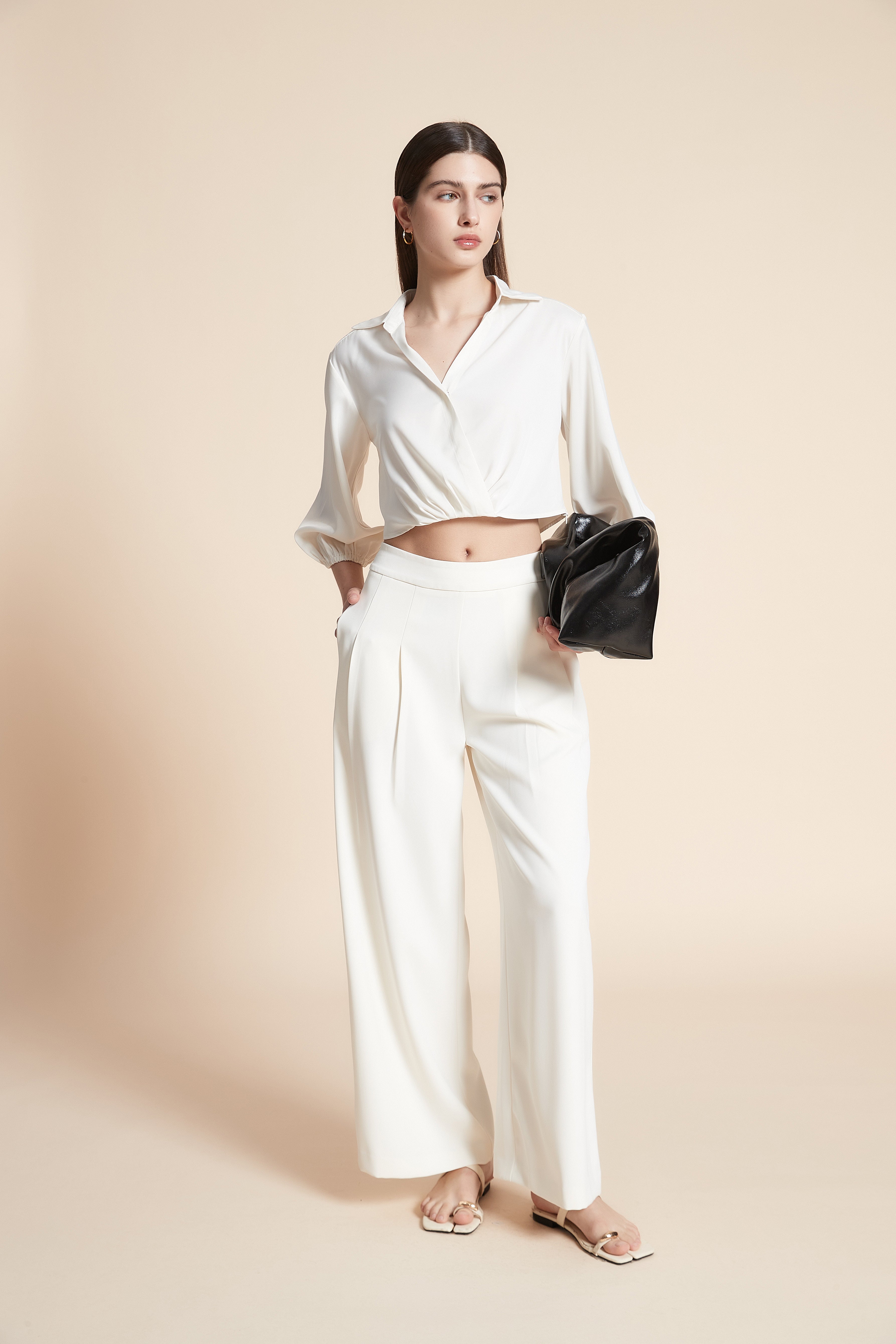 Wide-Leg Solid Long Pants