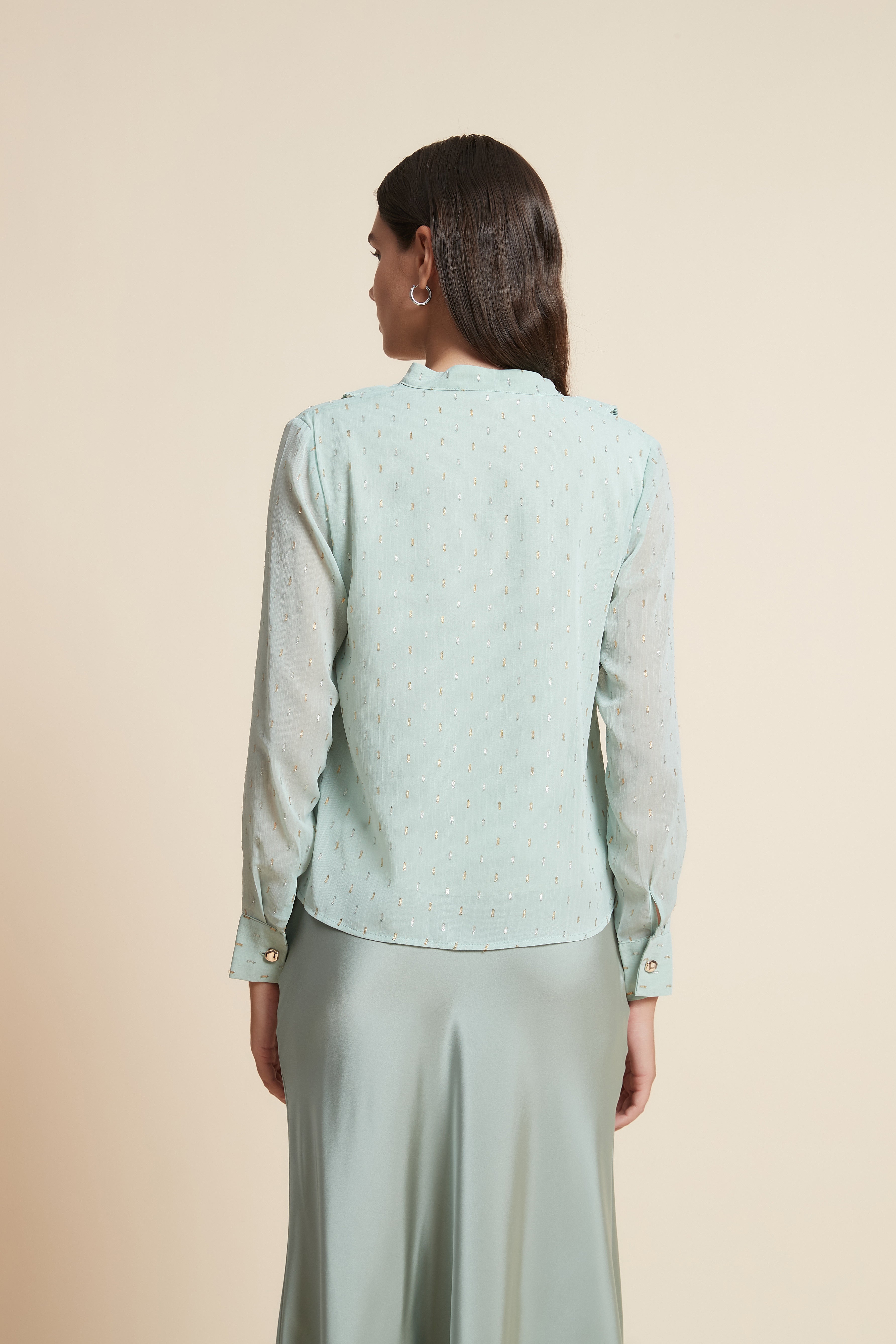Long Sleeve V-Neck Blouse with Chest Print