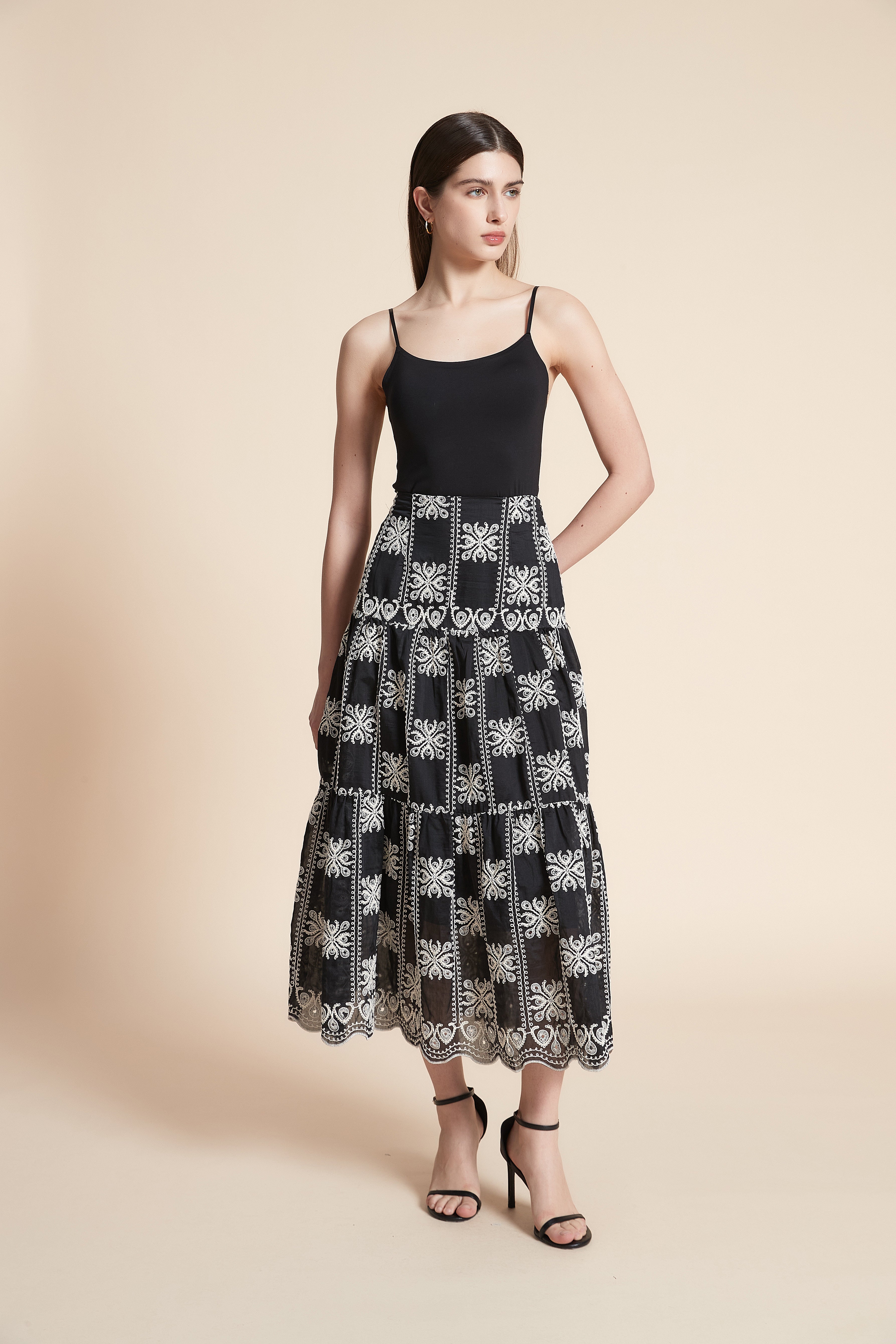 Wide Flared Midi Skirt