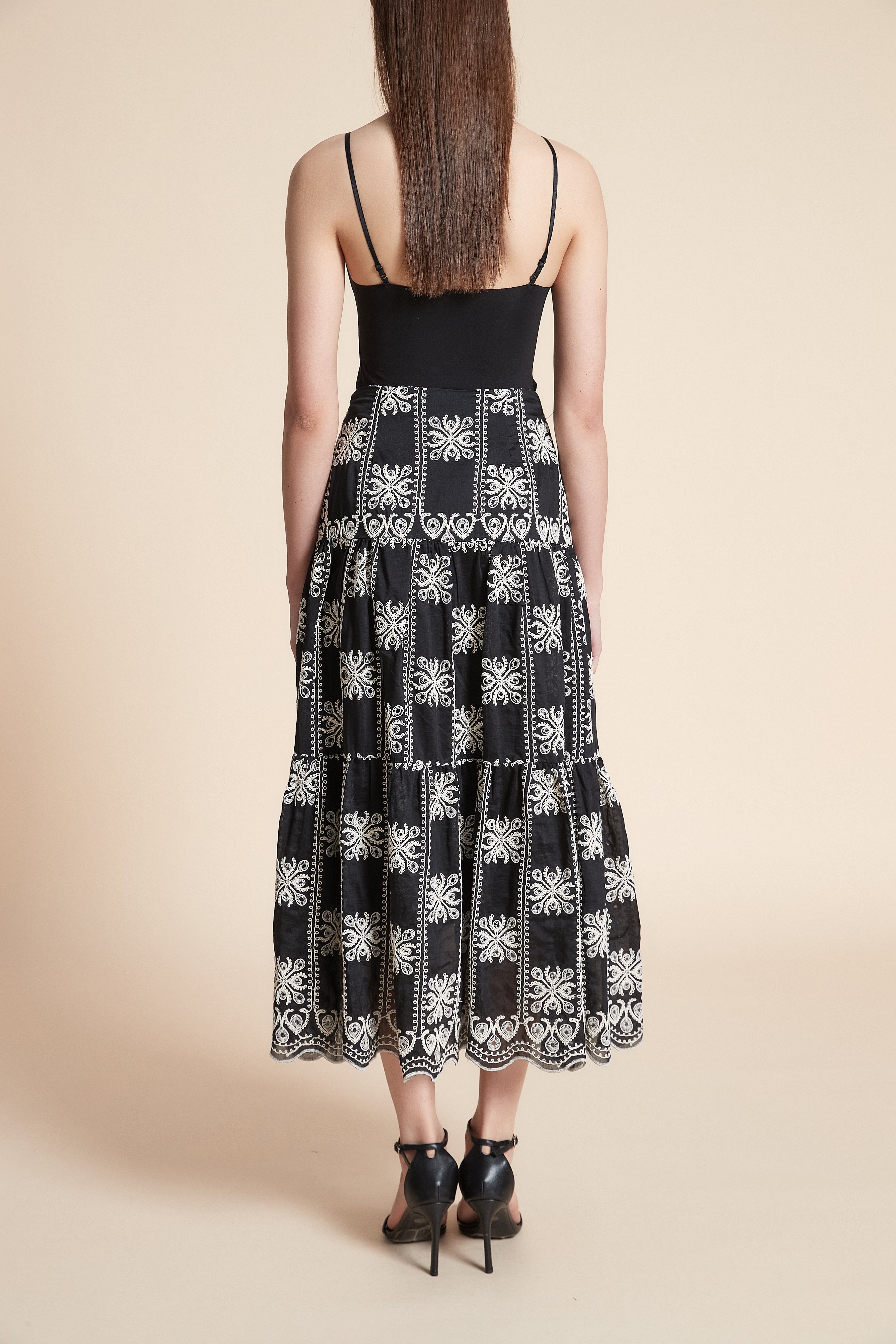 Wide Flared Midi Skirt