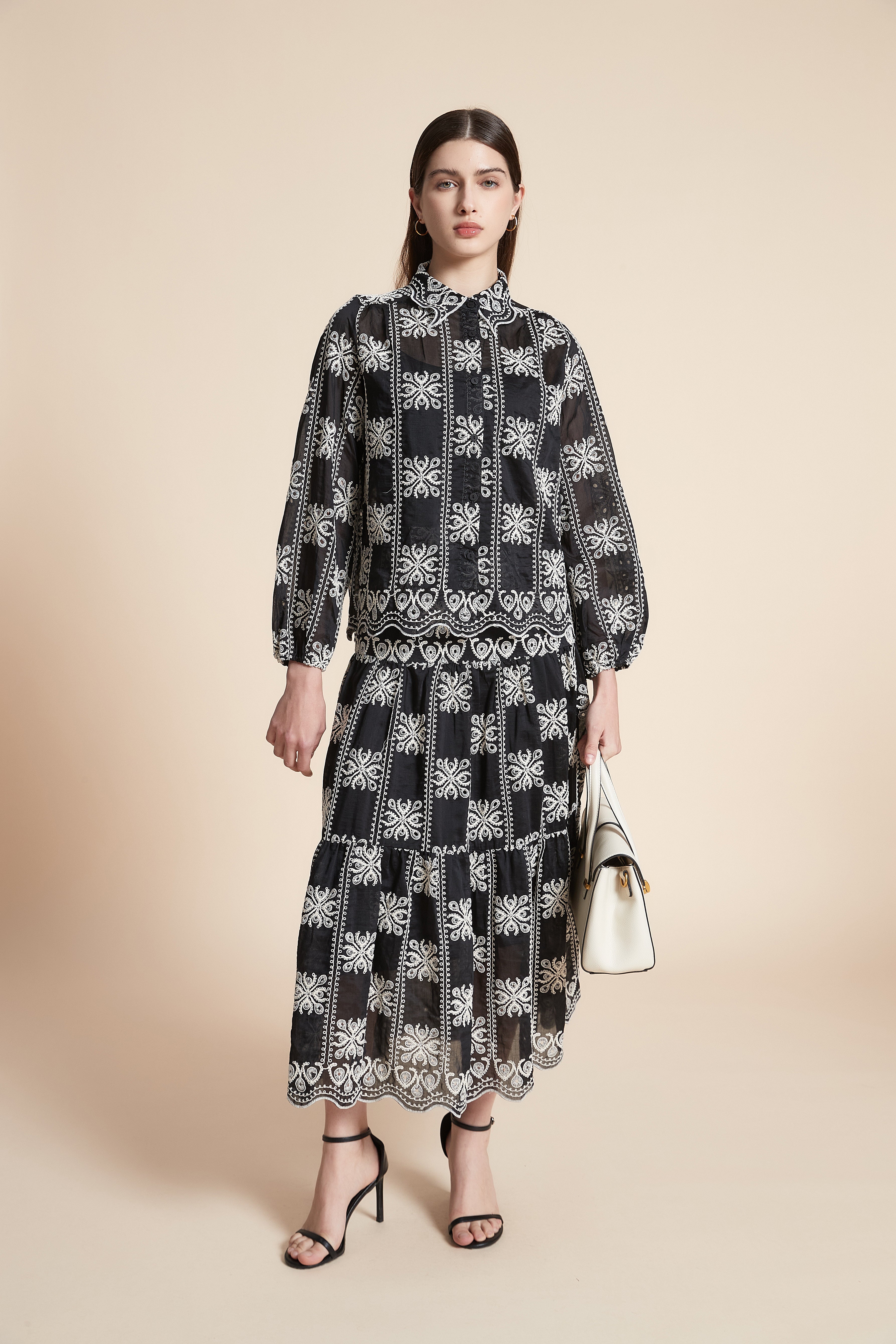 Long Sleeve Printed Midi Blouse