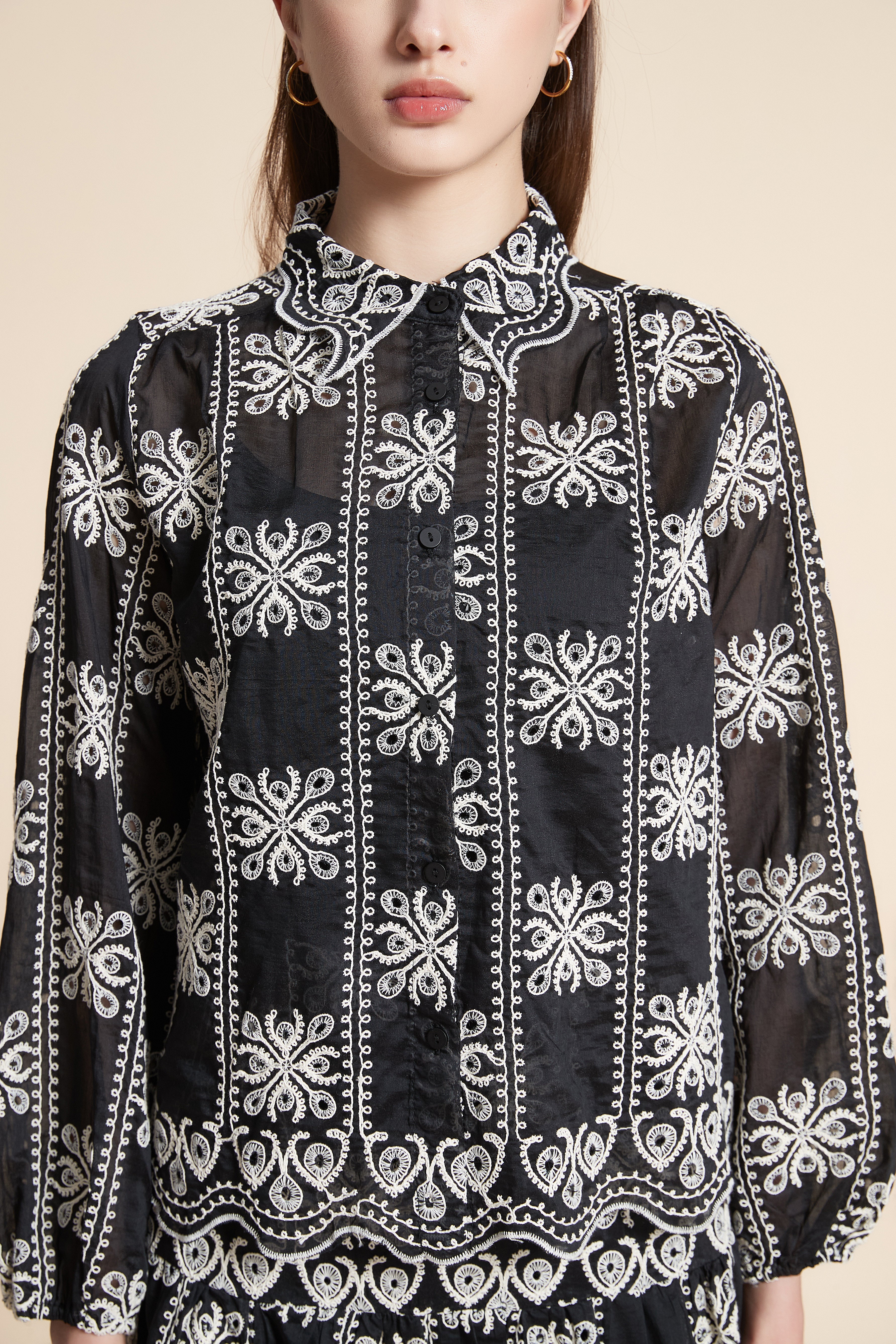 Long Sleeve Printed Midi Blouse