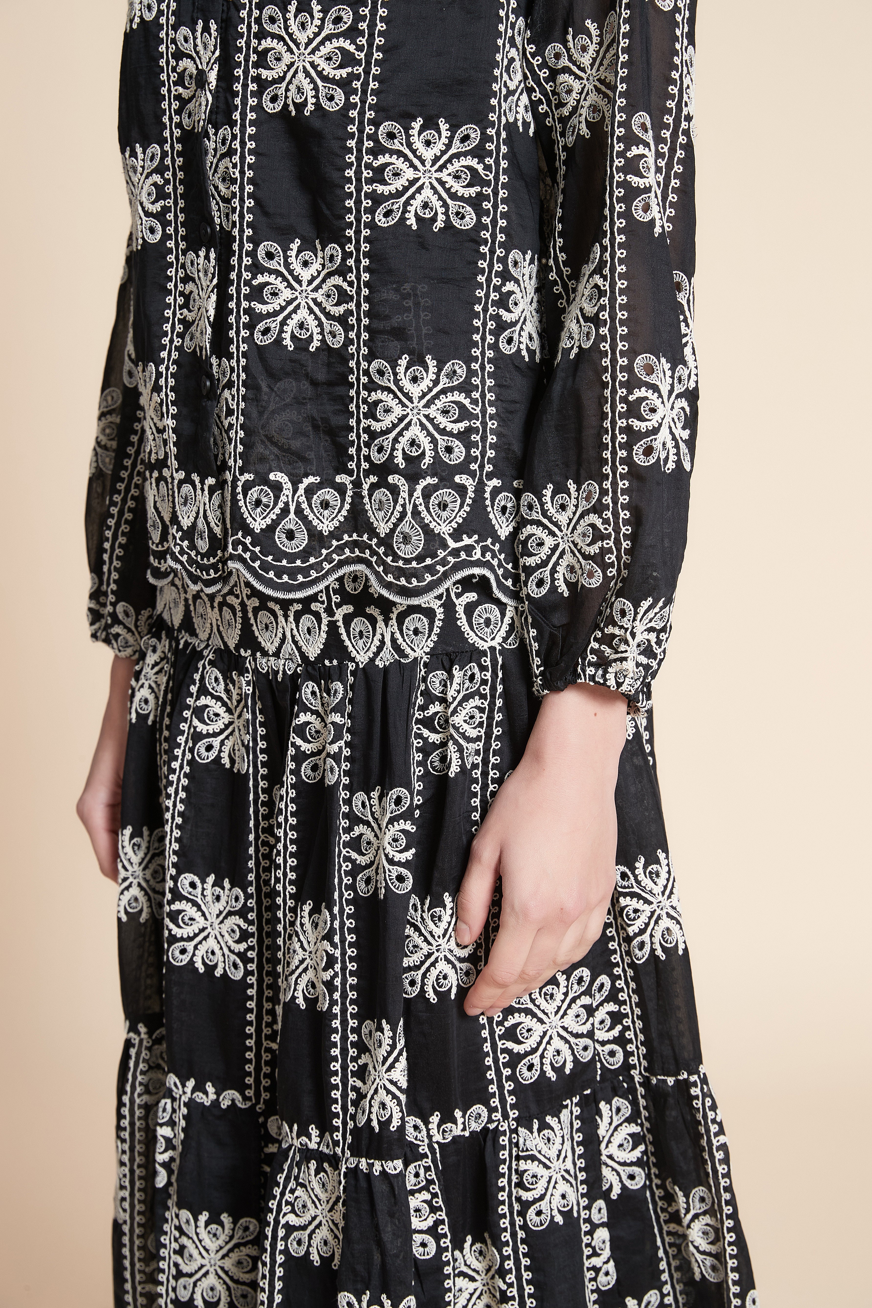 Long Sleeve Printed Midi Blouse