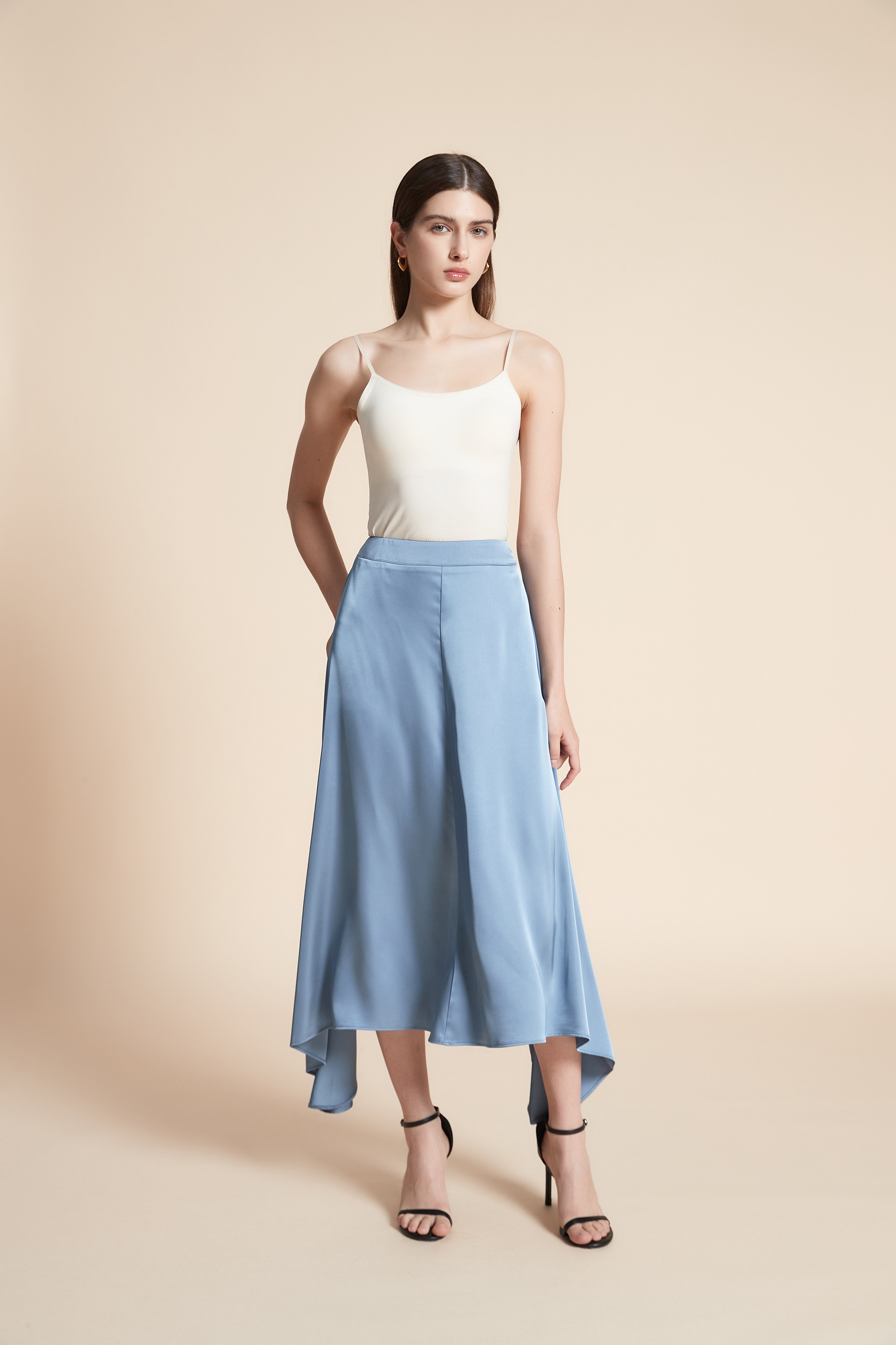 Solid Midi Skirt with Wide Cut