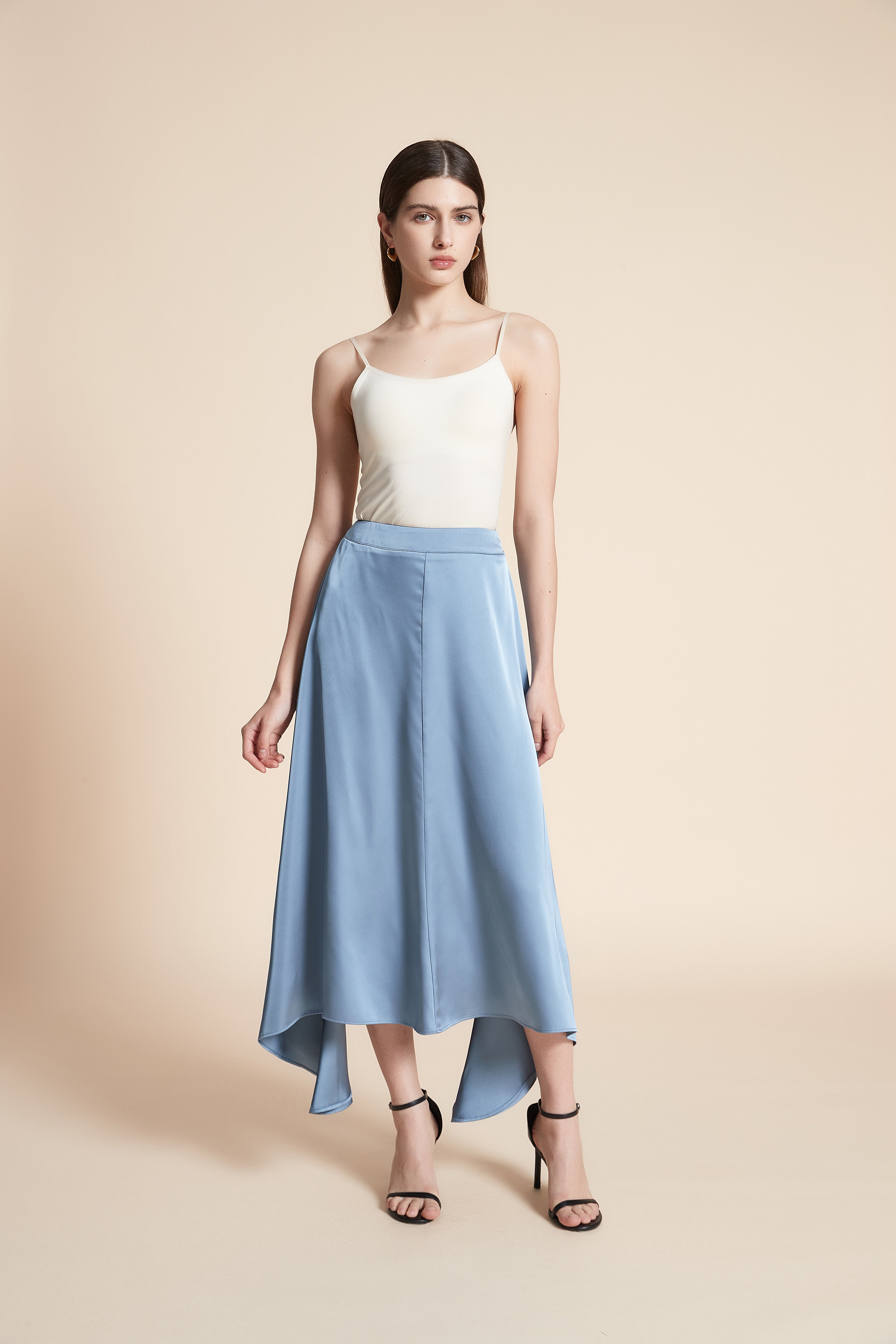 Solid Midi Skirt with Wide Cut