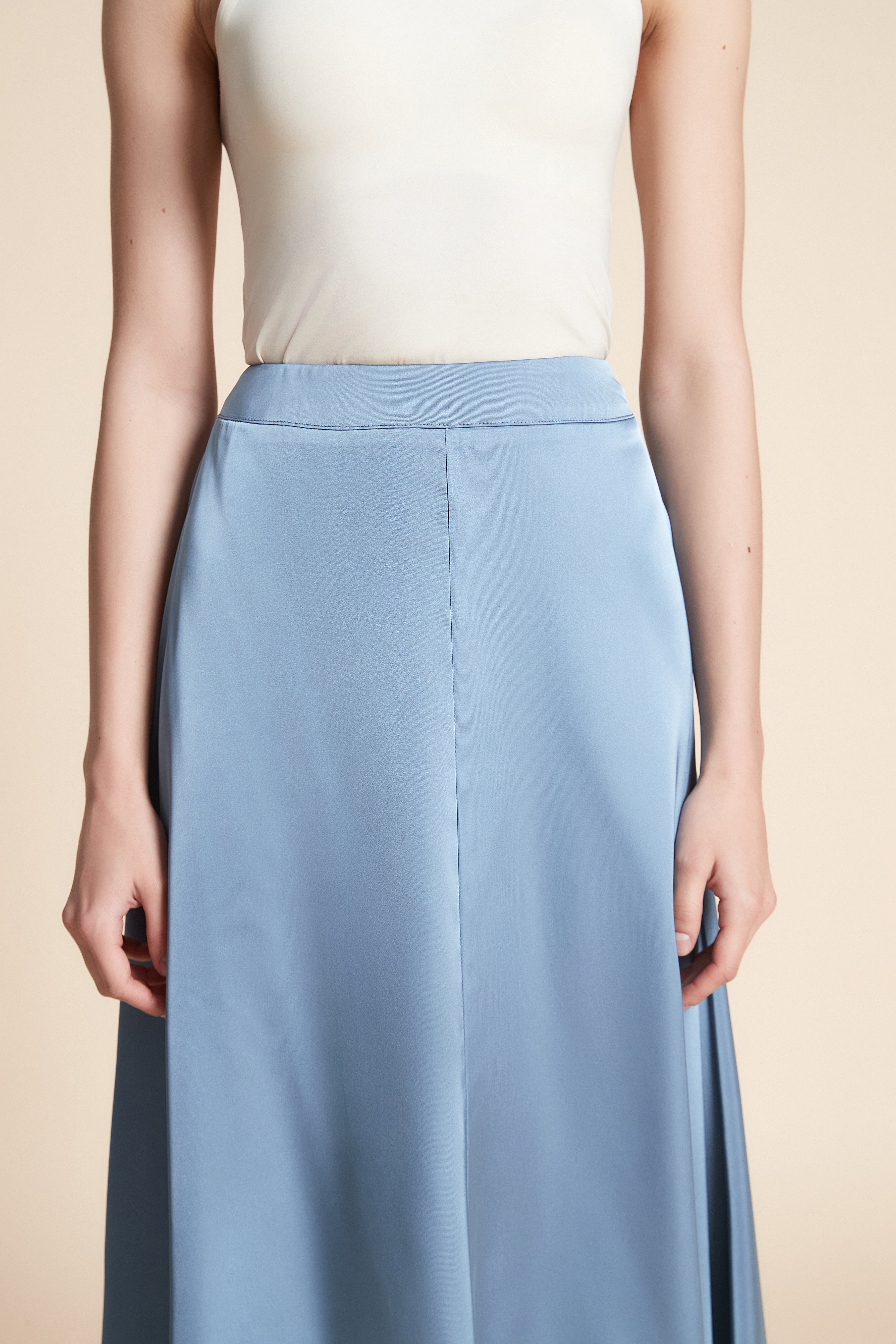 Solid Midi Skirt with Wide Cut