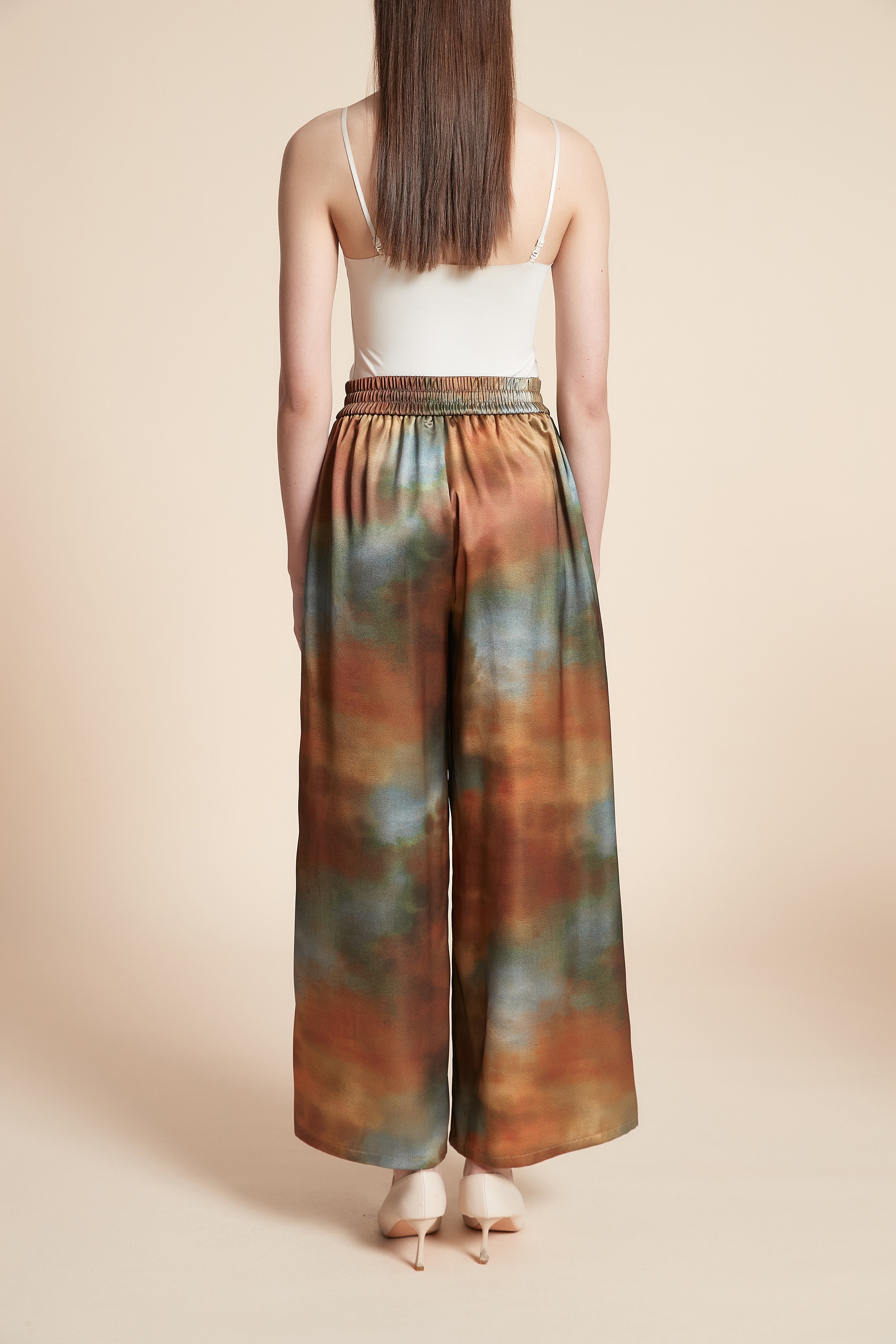 Printed Wide-Leg Pants with Belt