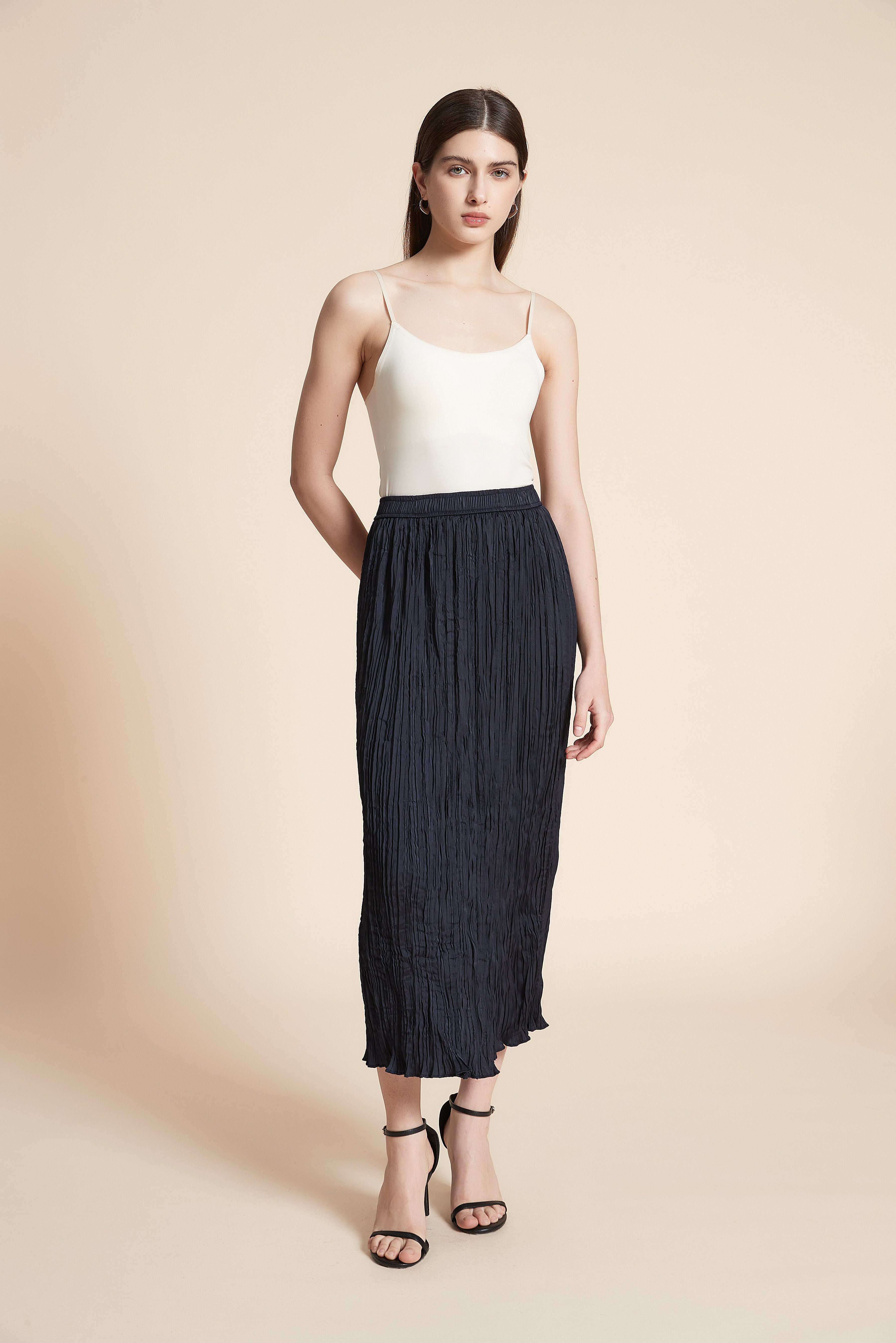 تنورة ميدي سادة مكشكشة قصة مستقيمة