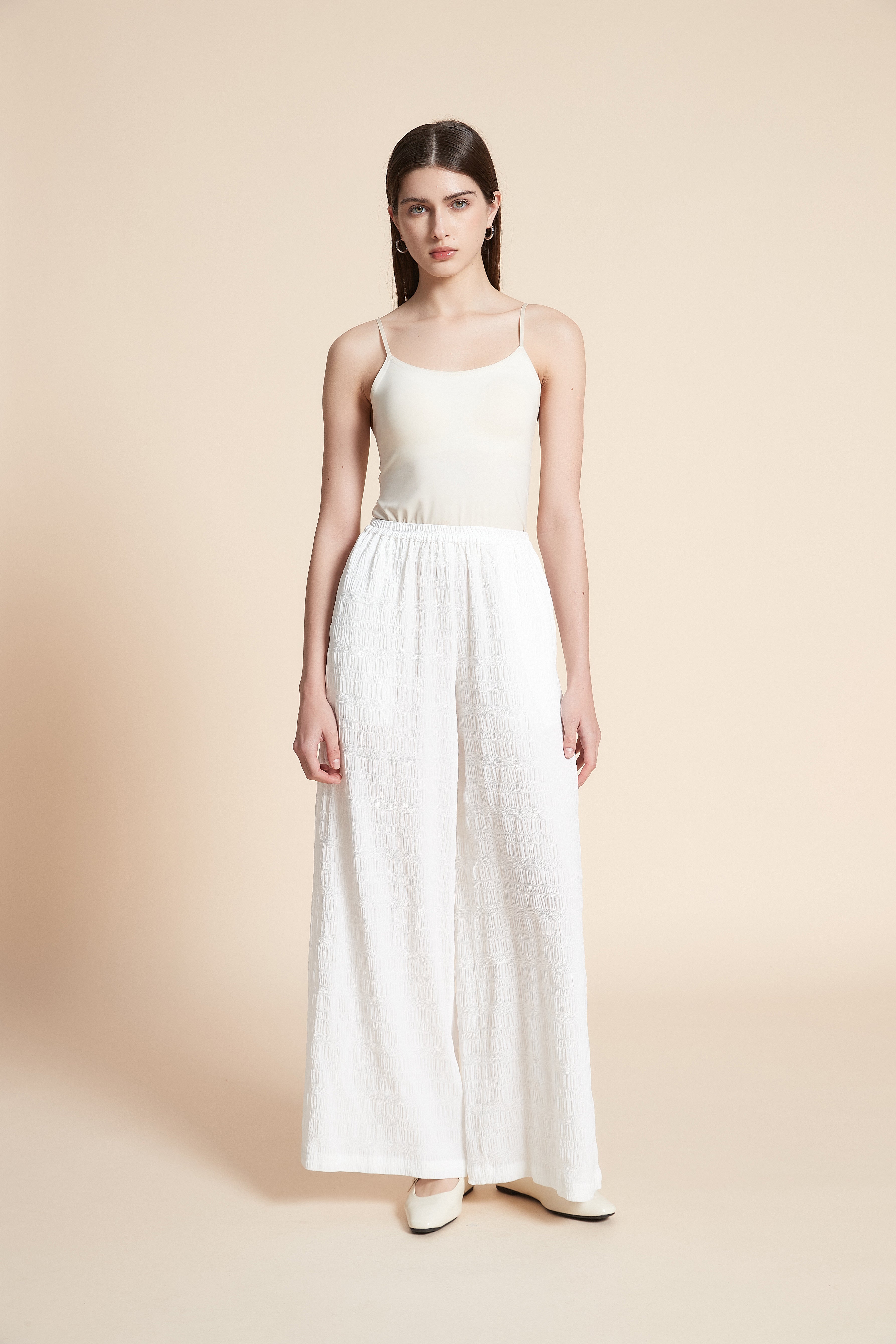 Wide Plain Long Pants with Belt