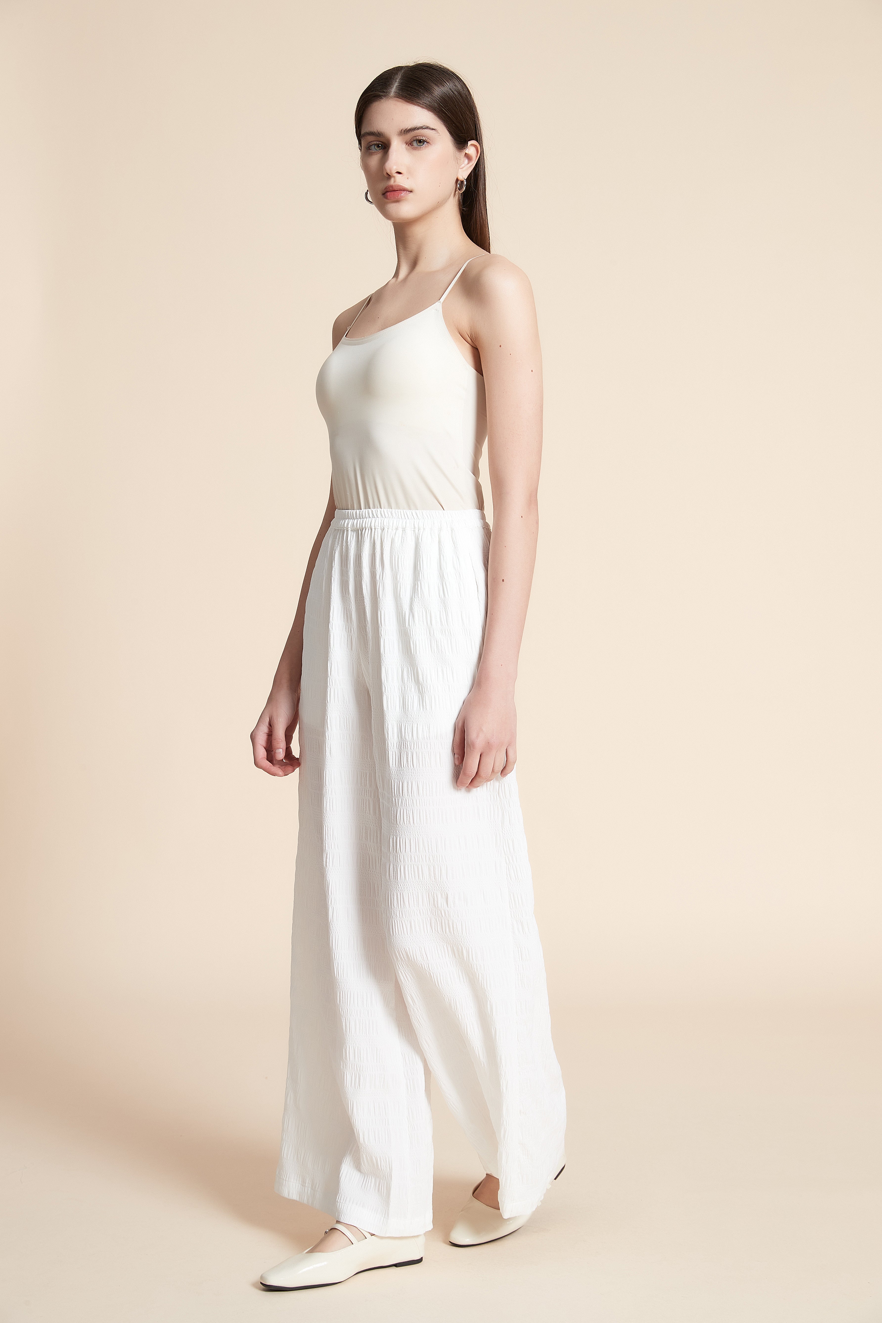 Wide Plain Long Pants with Belt