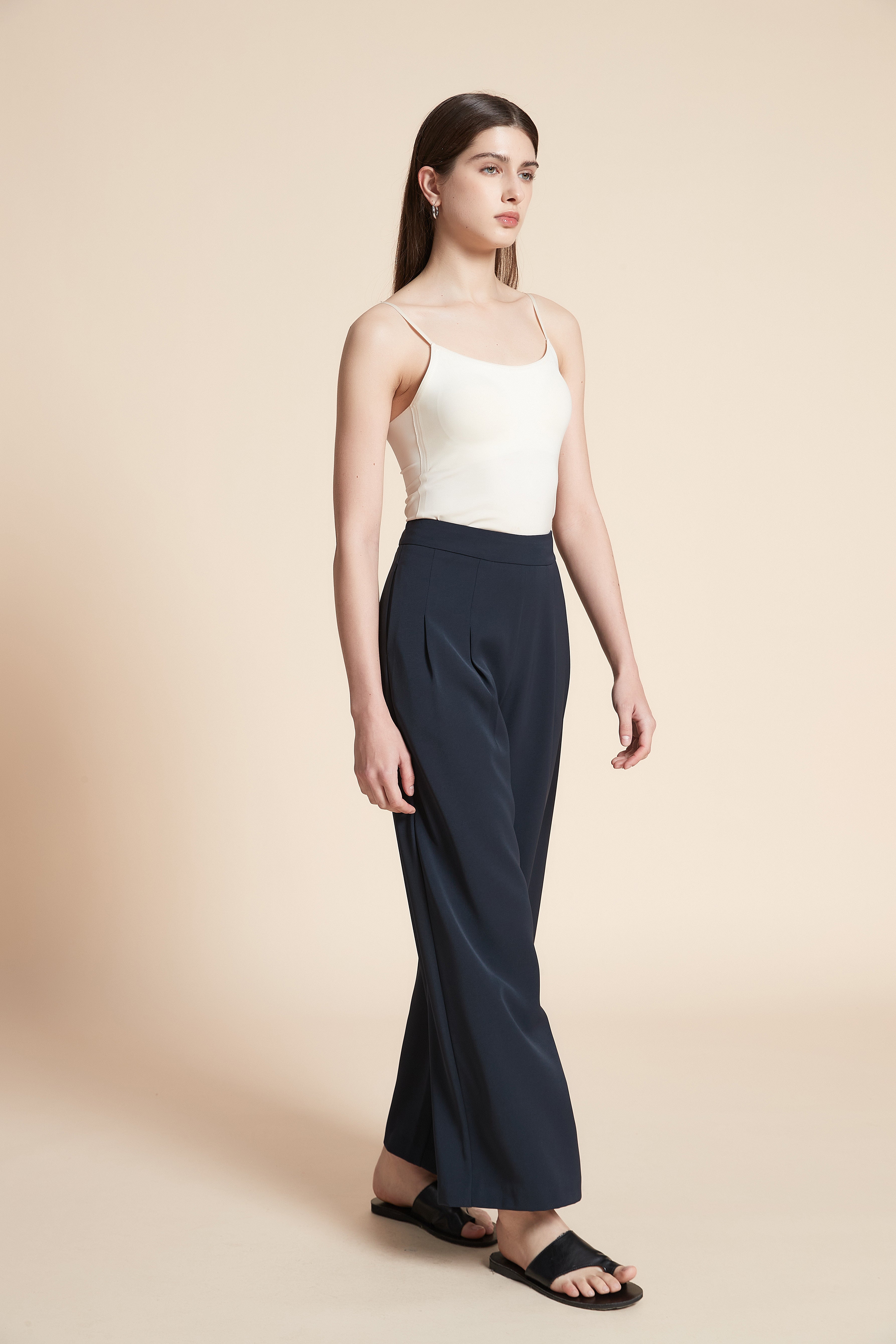 Wide-Leg Solid Long Pants