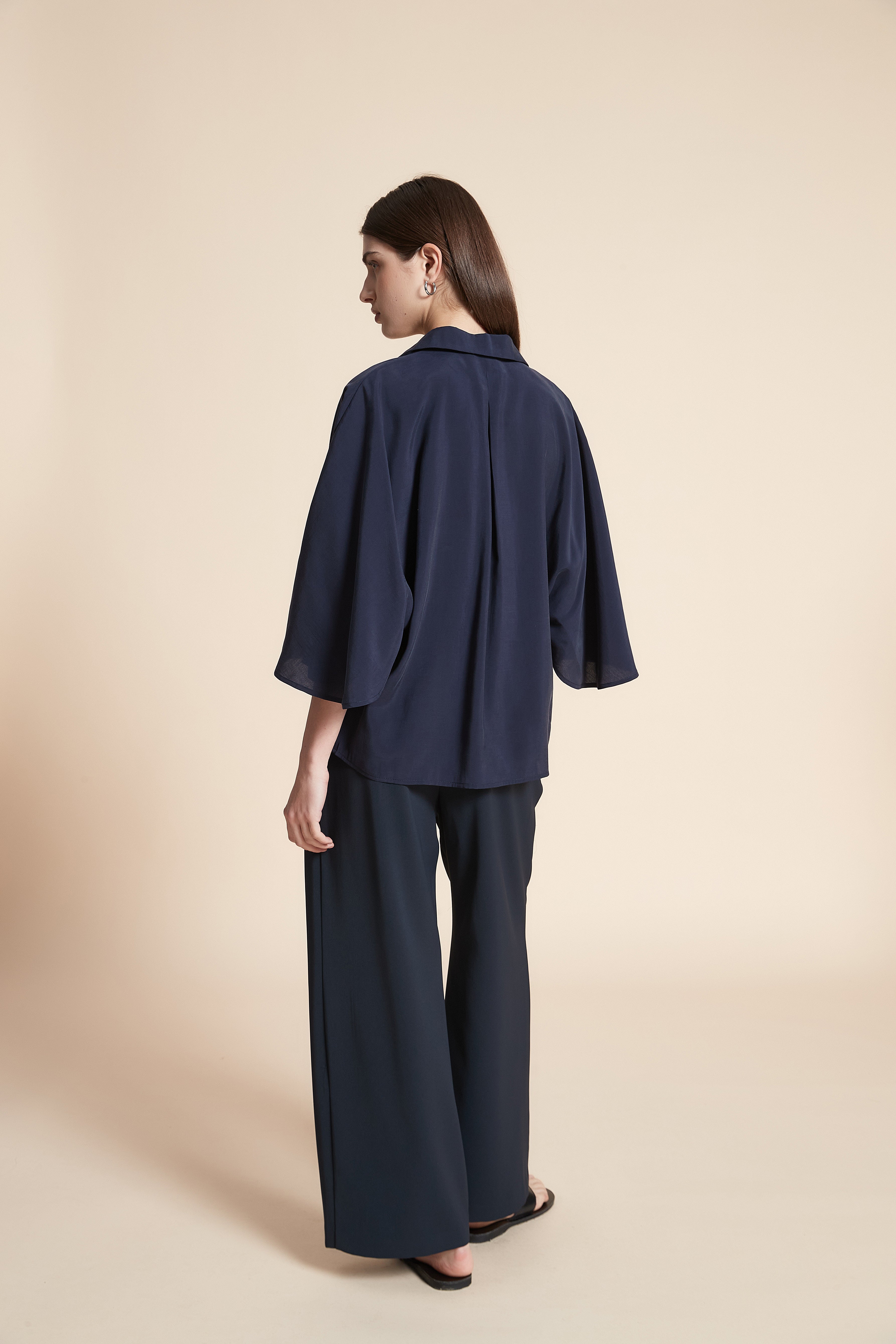 Solid Waist-Length Blouse with Butterfly Sleeves