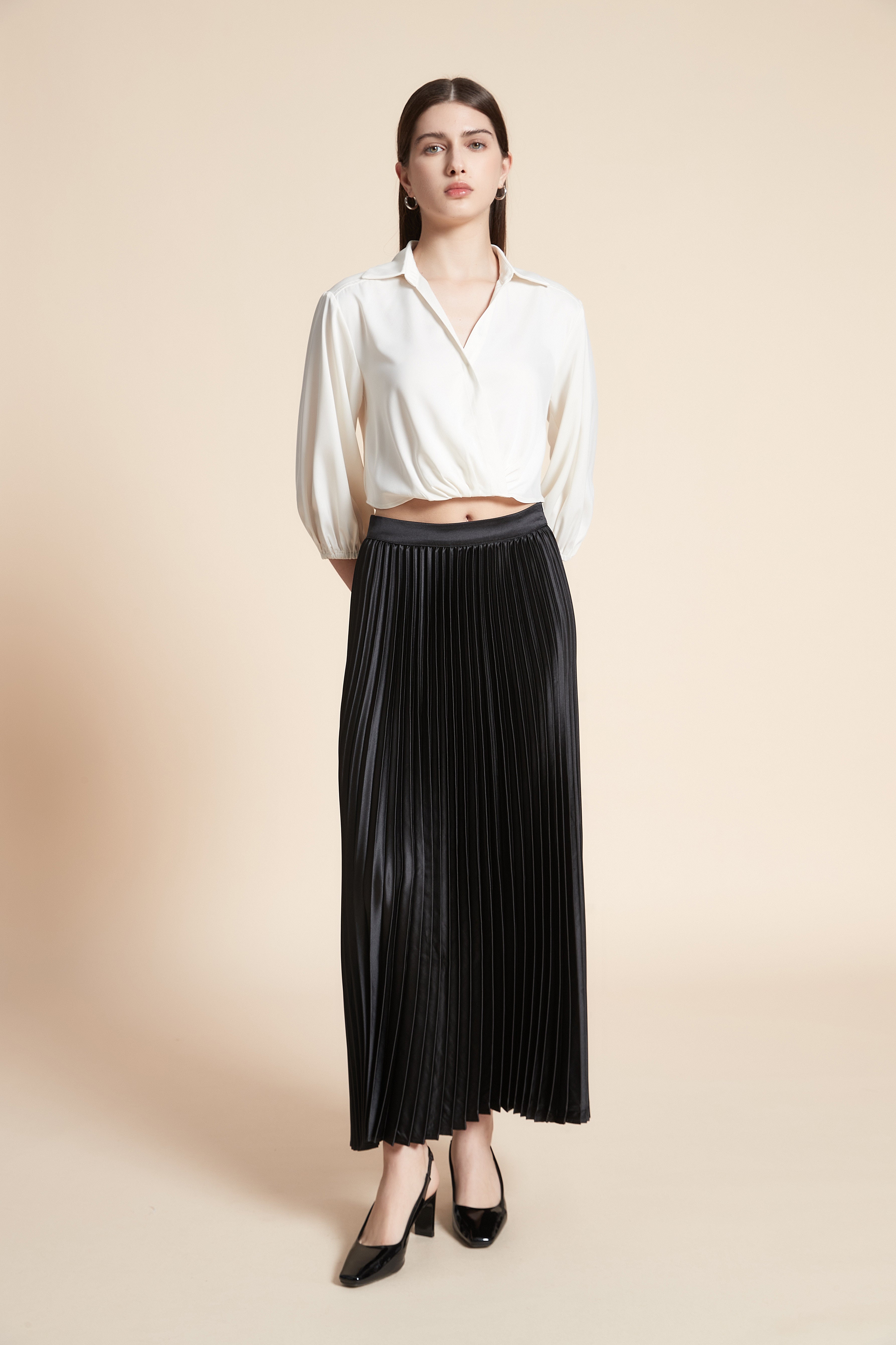 Plain Pleated Midi Skirt