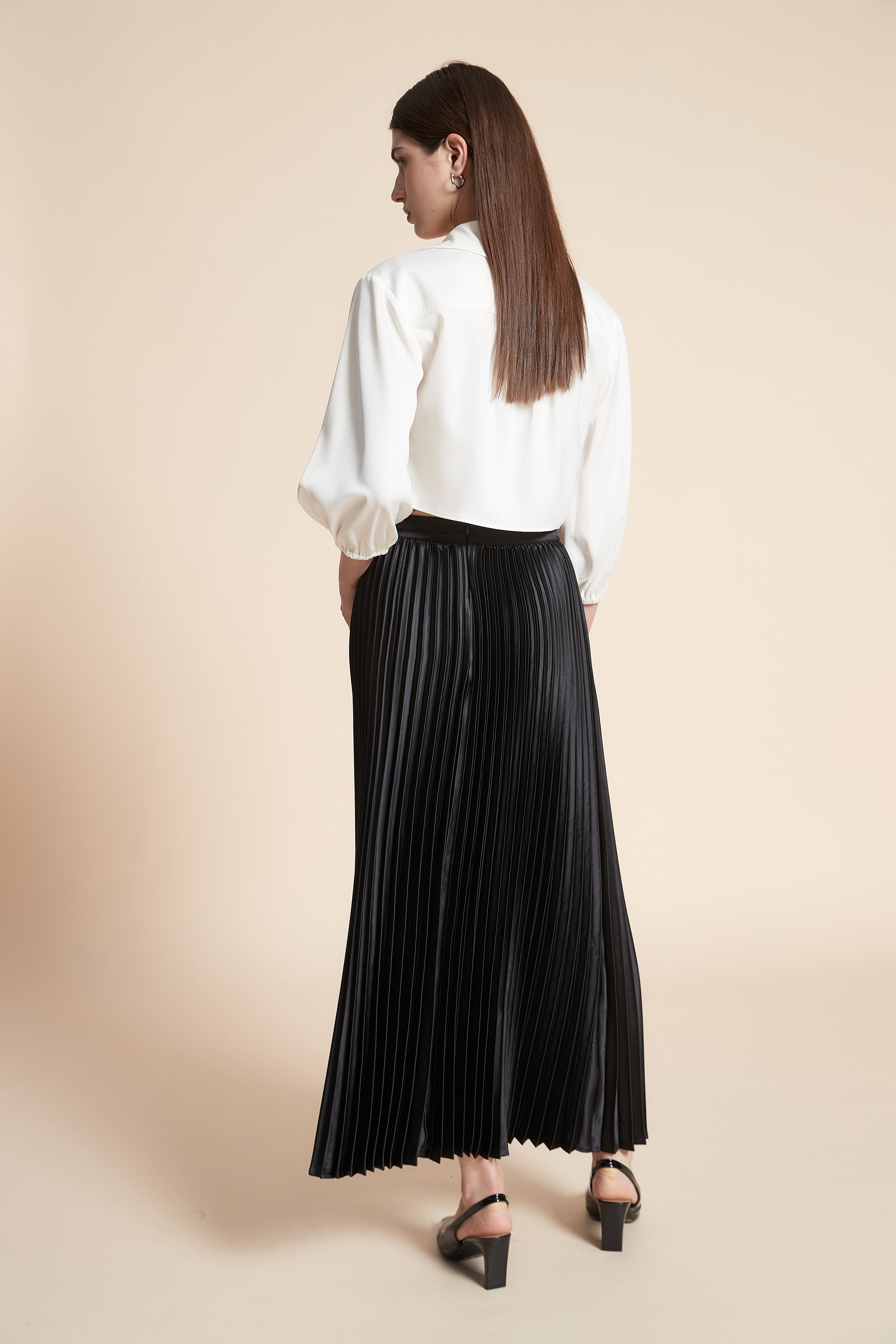Plain Pleated Midi Skirt
