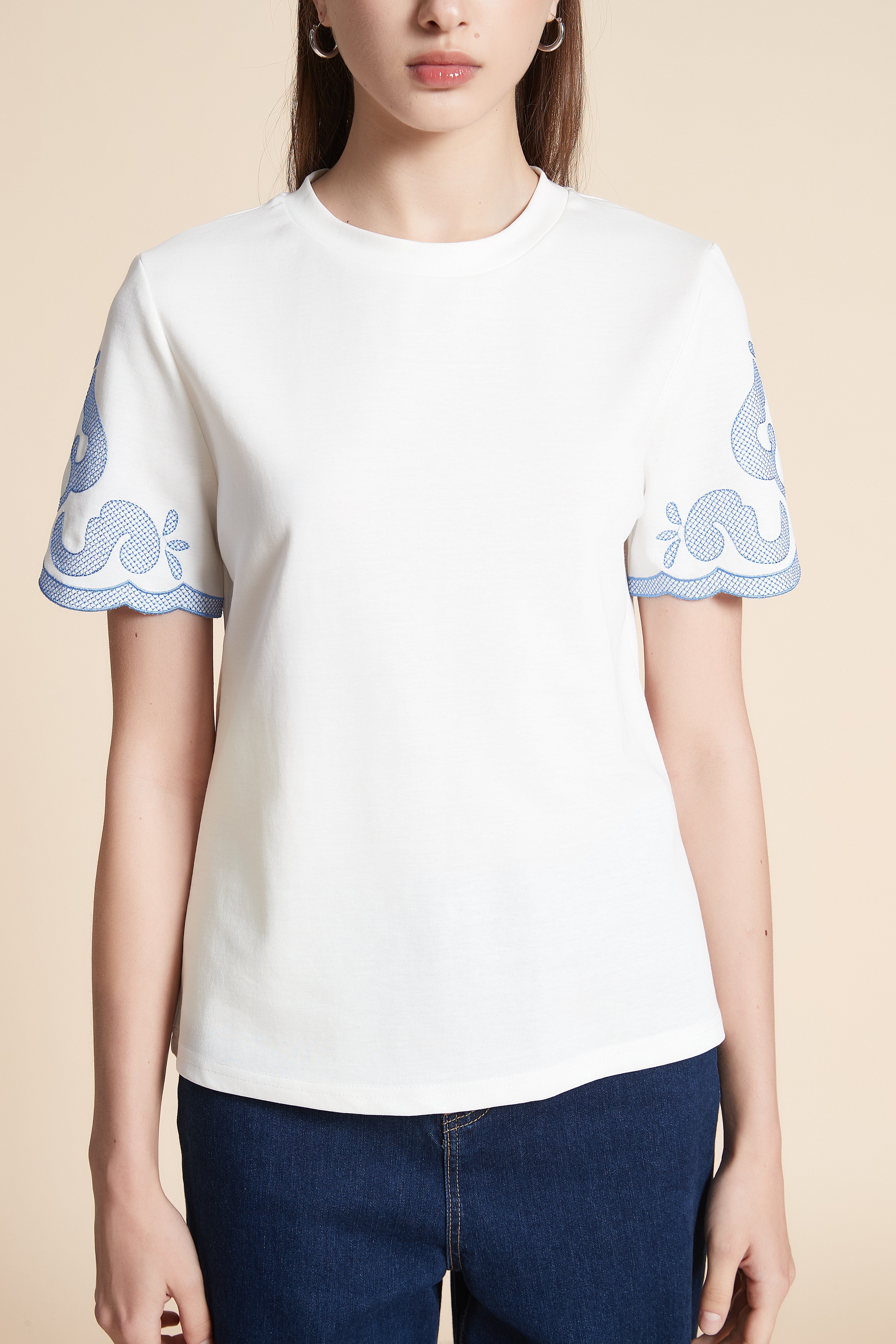 Short Sleeve Mid-Length Plain T-Shirt