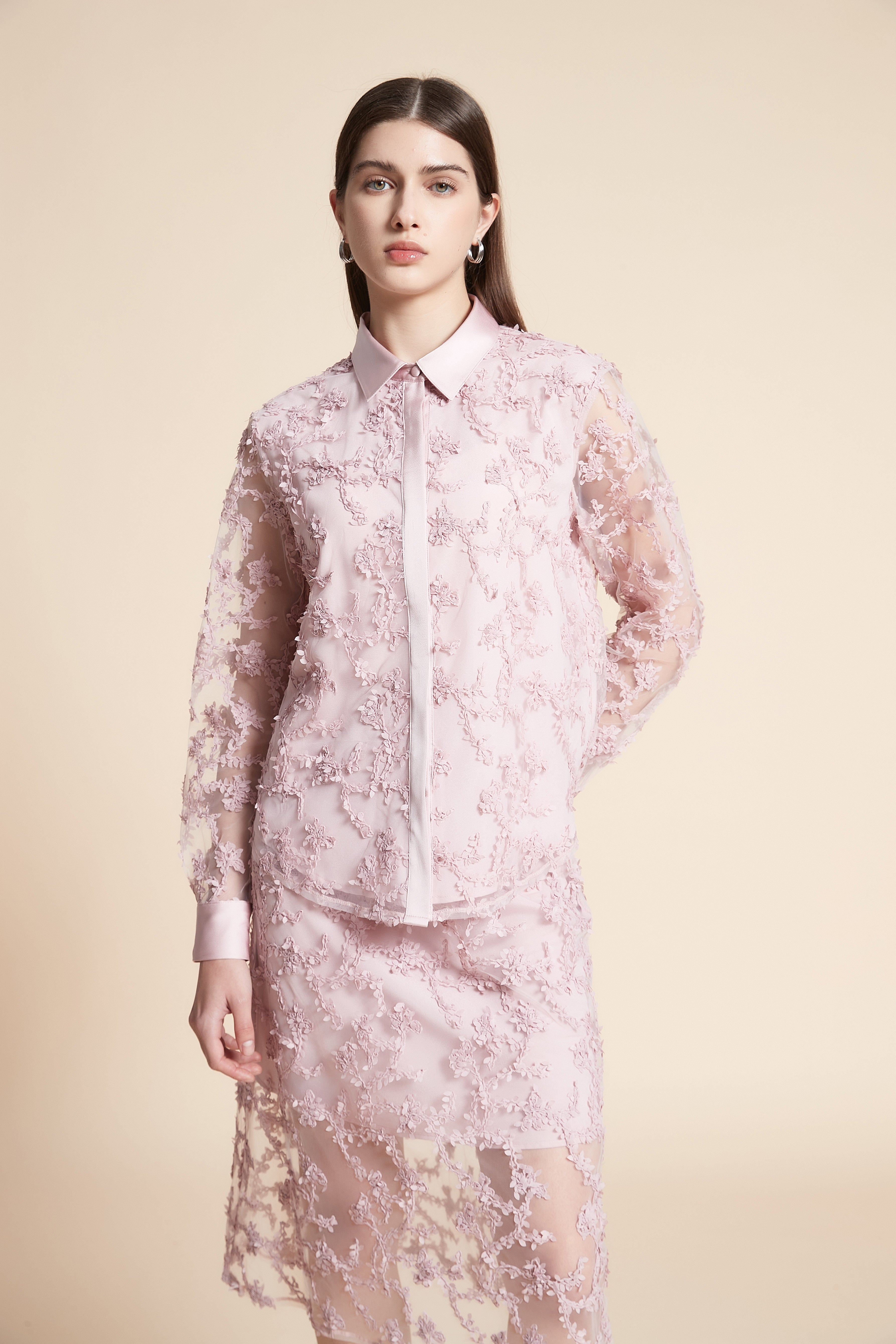 Embroidered Long Sleeve Midi Shirt