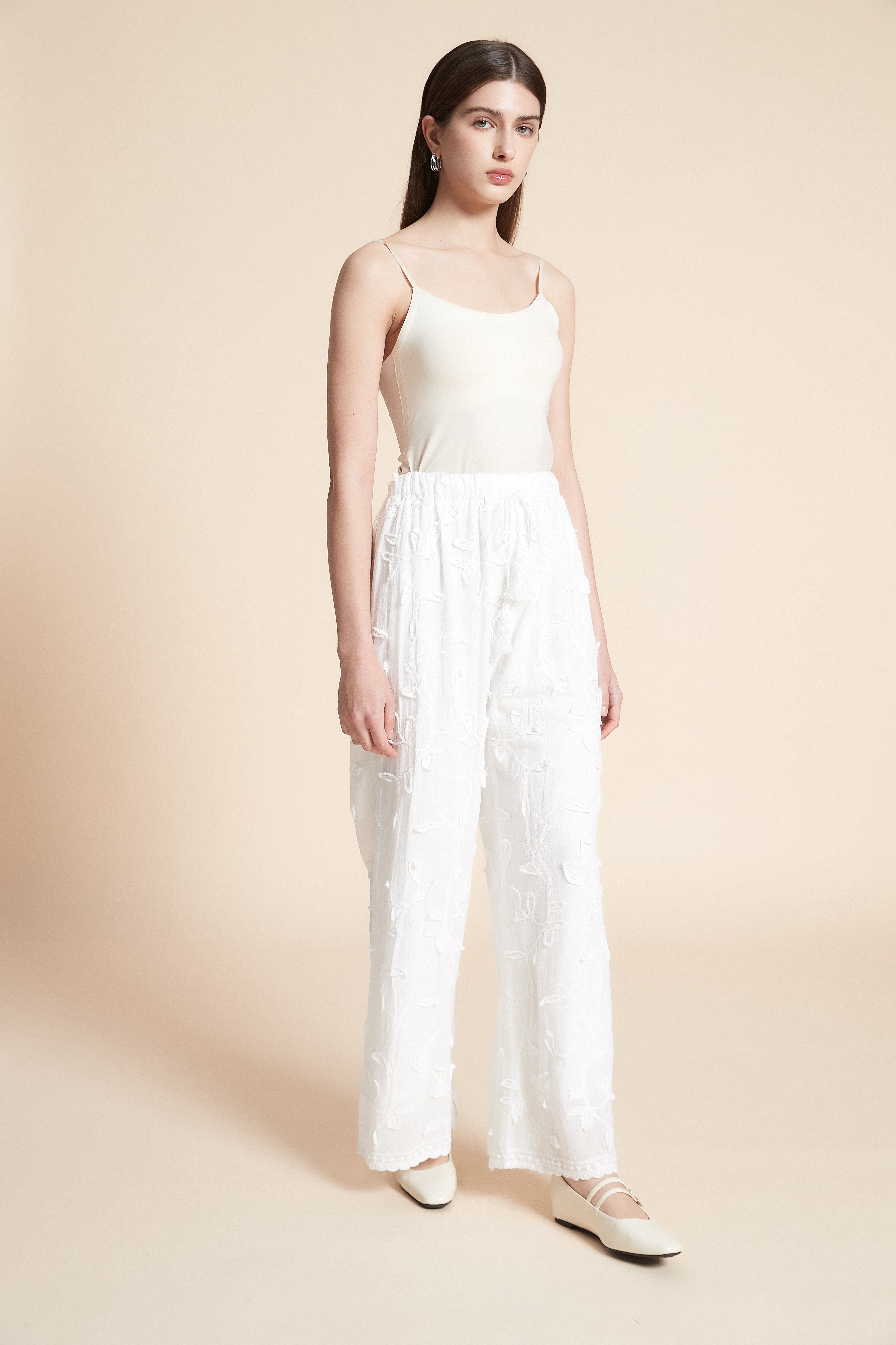 Embroidered Wide-Leg Trousers