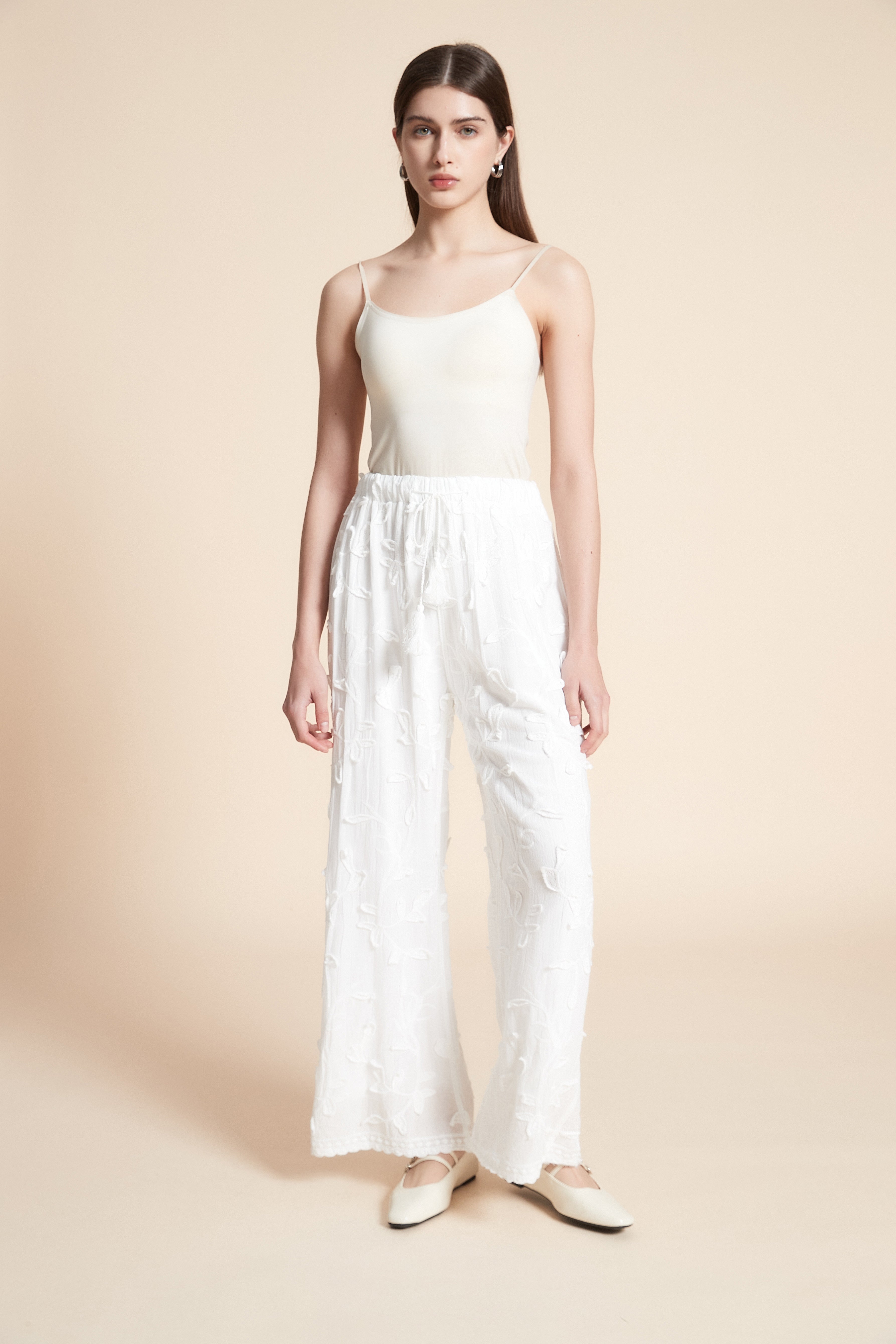Embroidered Wide-Leg Trousers