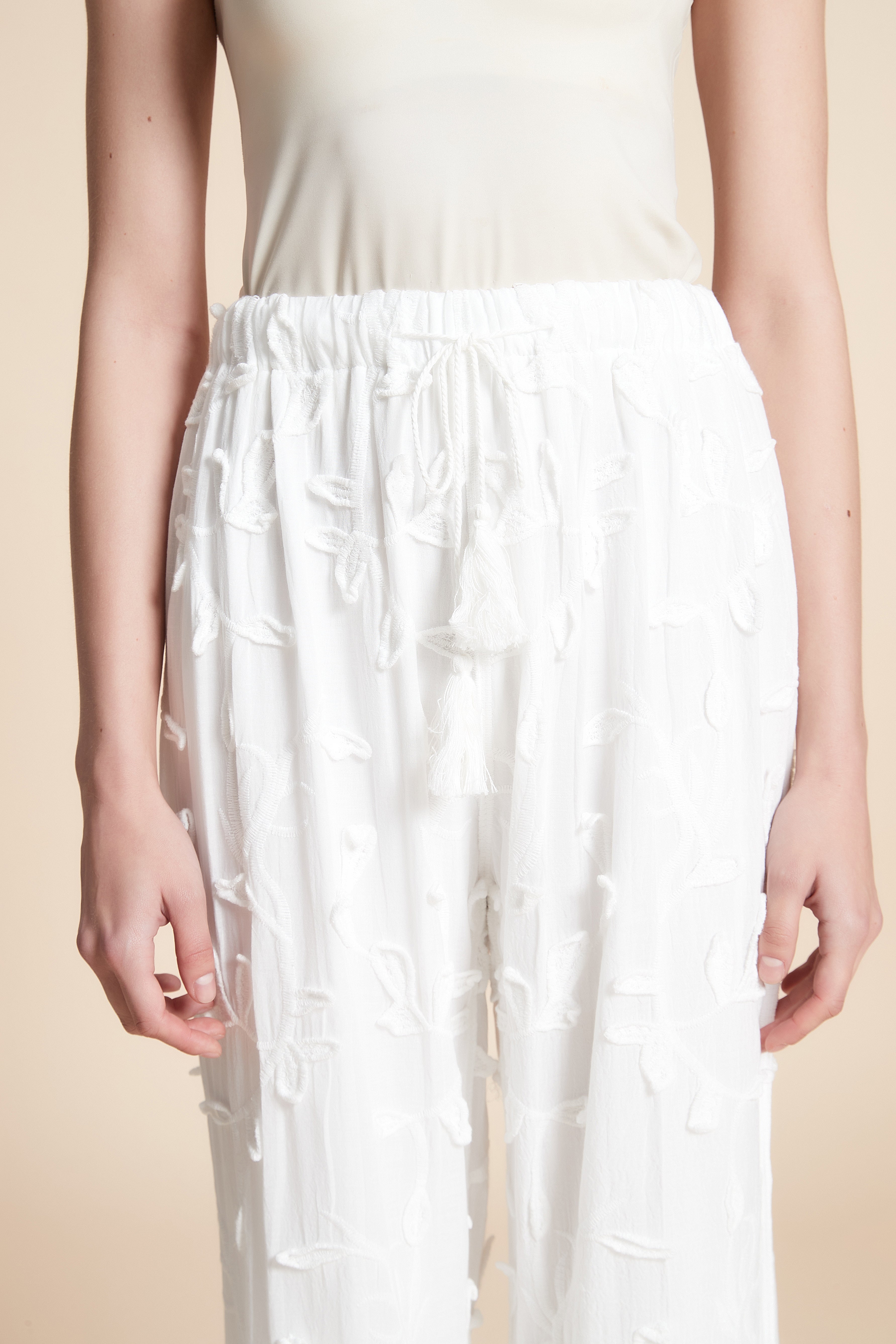 Embroidered Wide-Leg Trousers