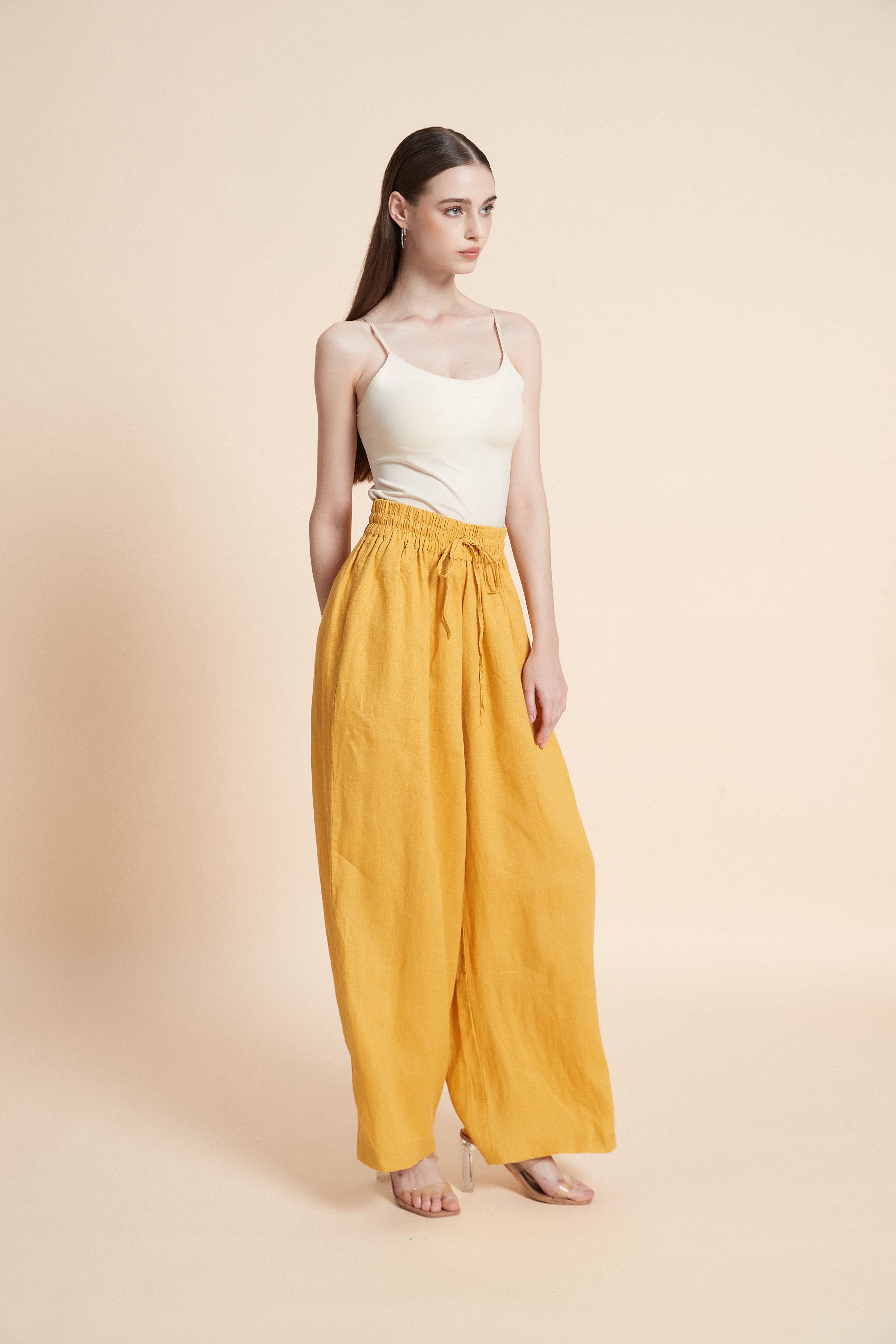 Drawstring waist wide-leg pants