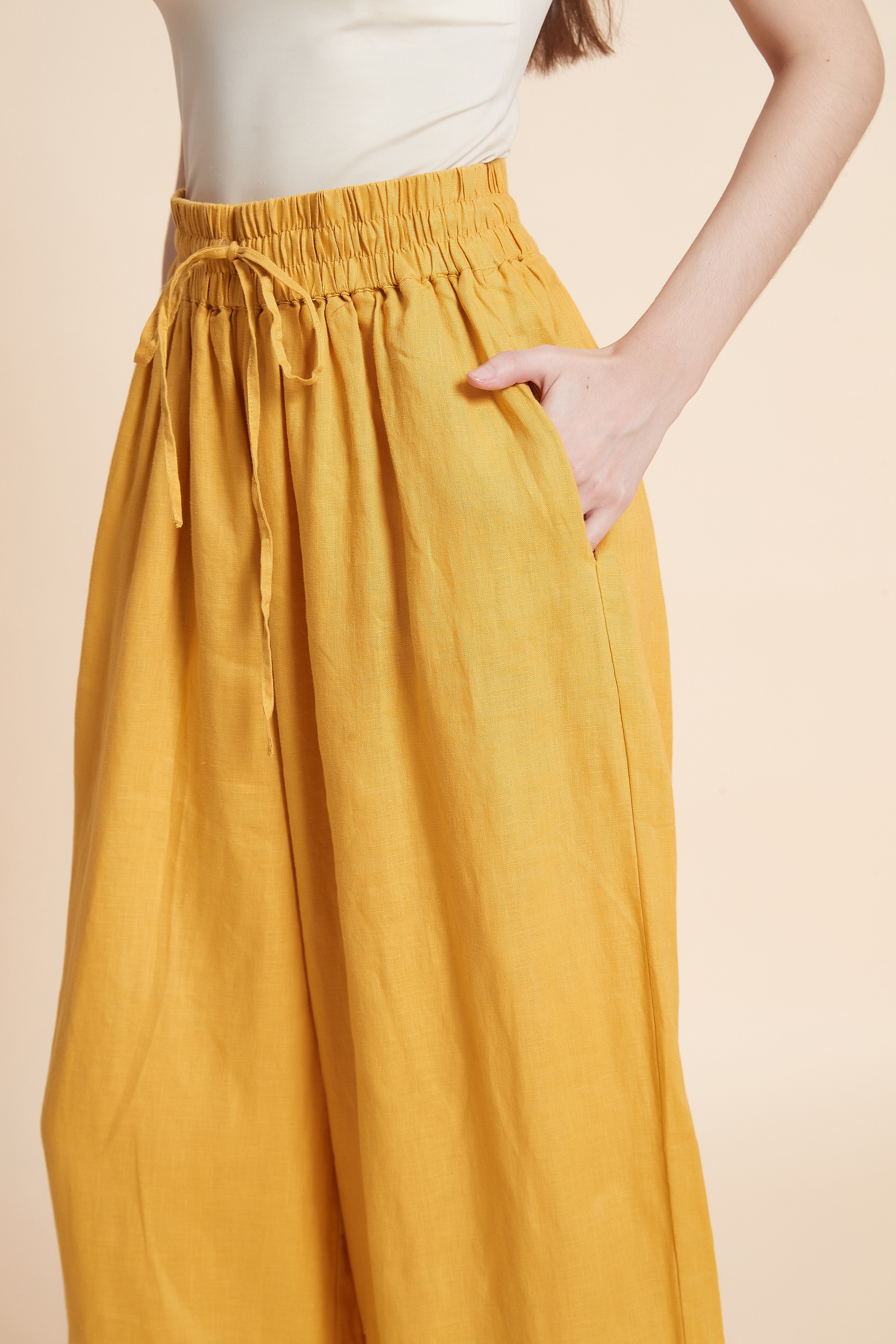 Drawstring waist wide-leg pants