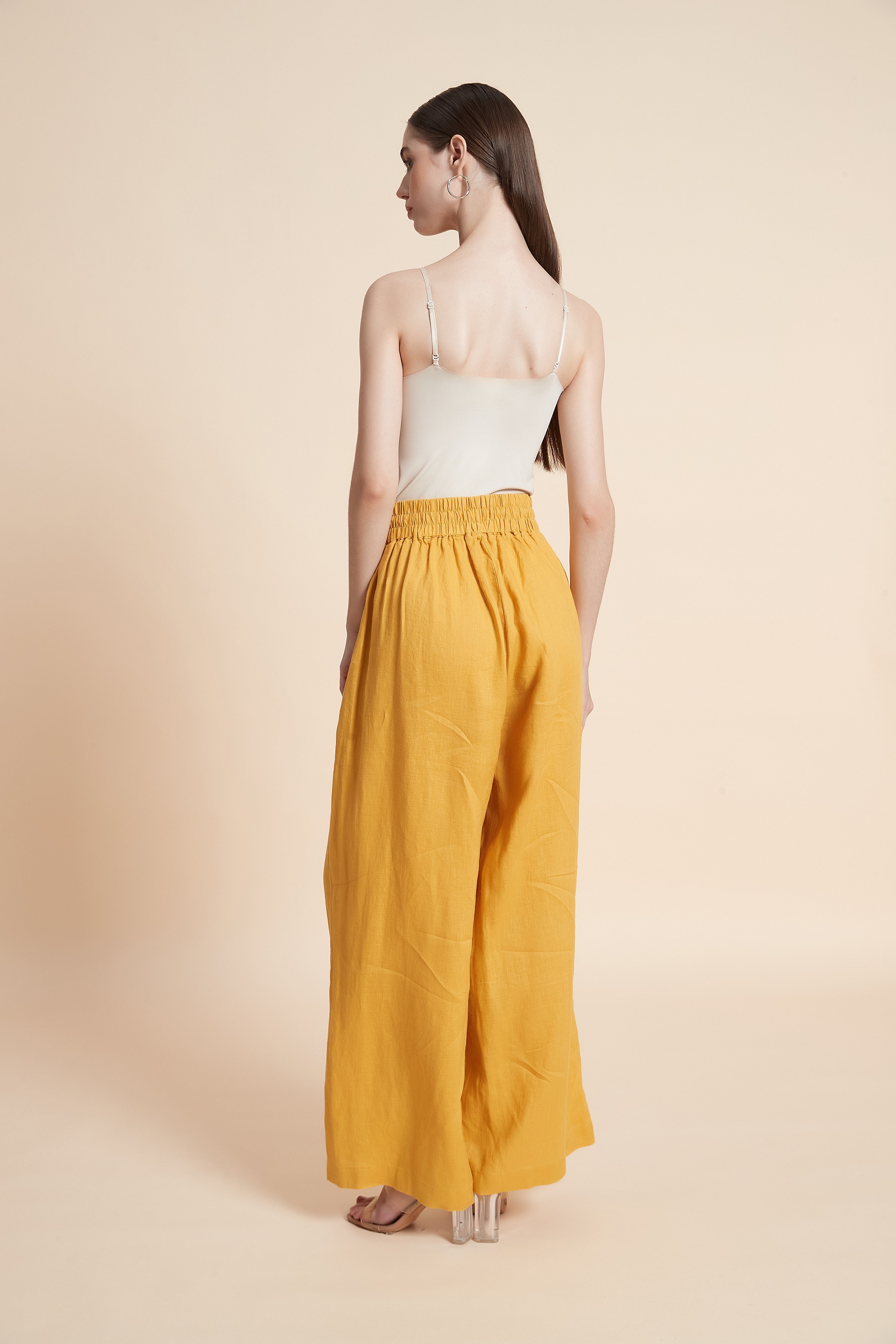 Drawstring waist wide-leg pants