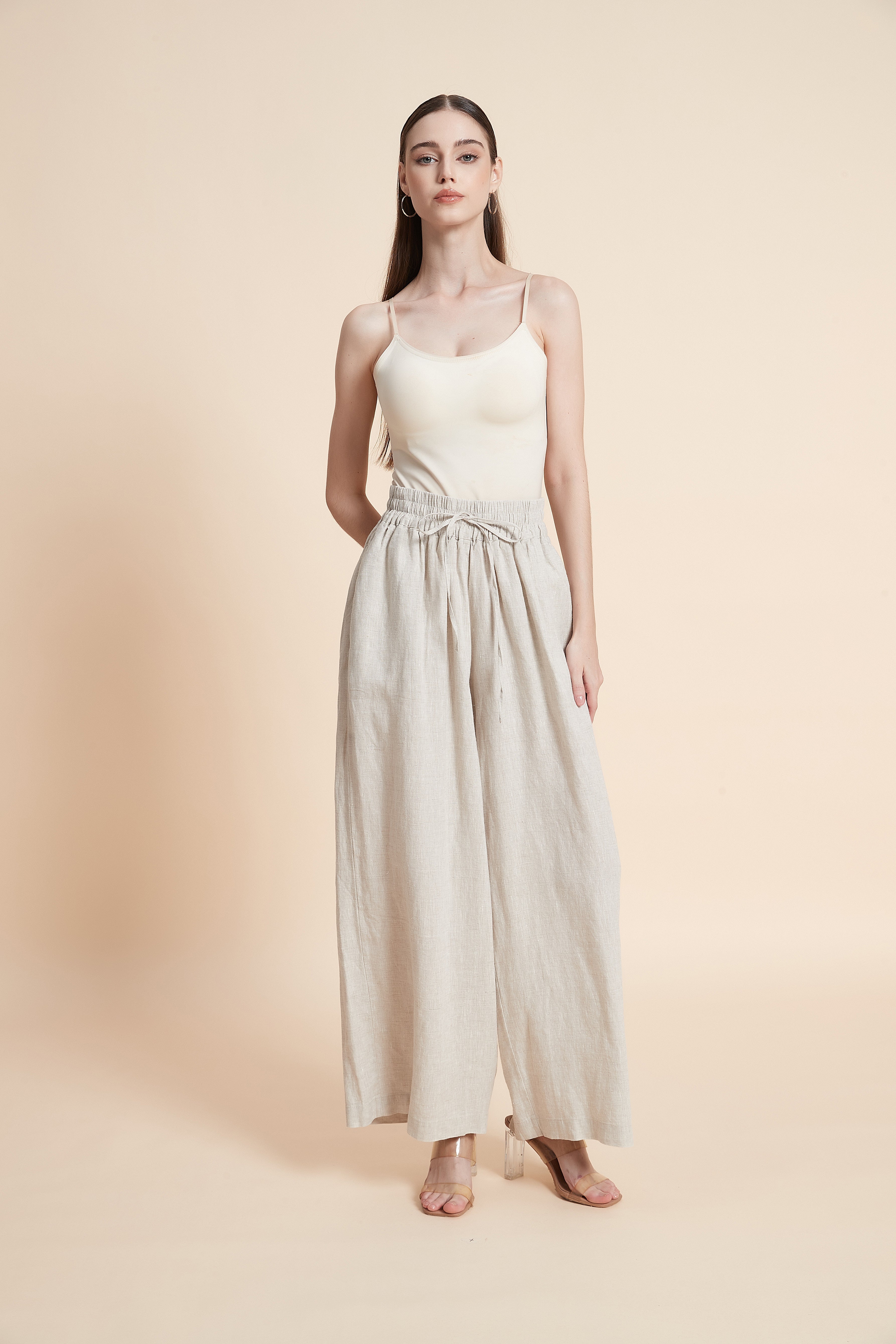 Drawstring waist wide-leg pants