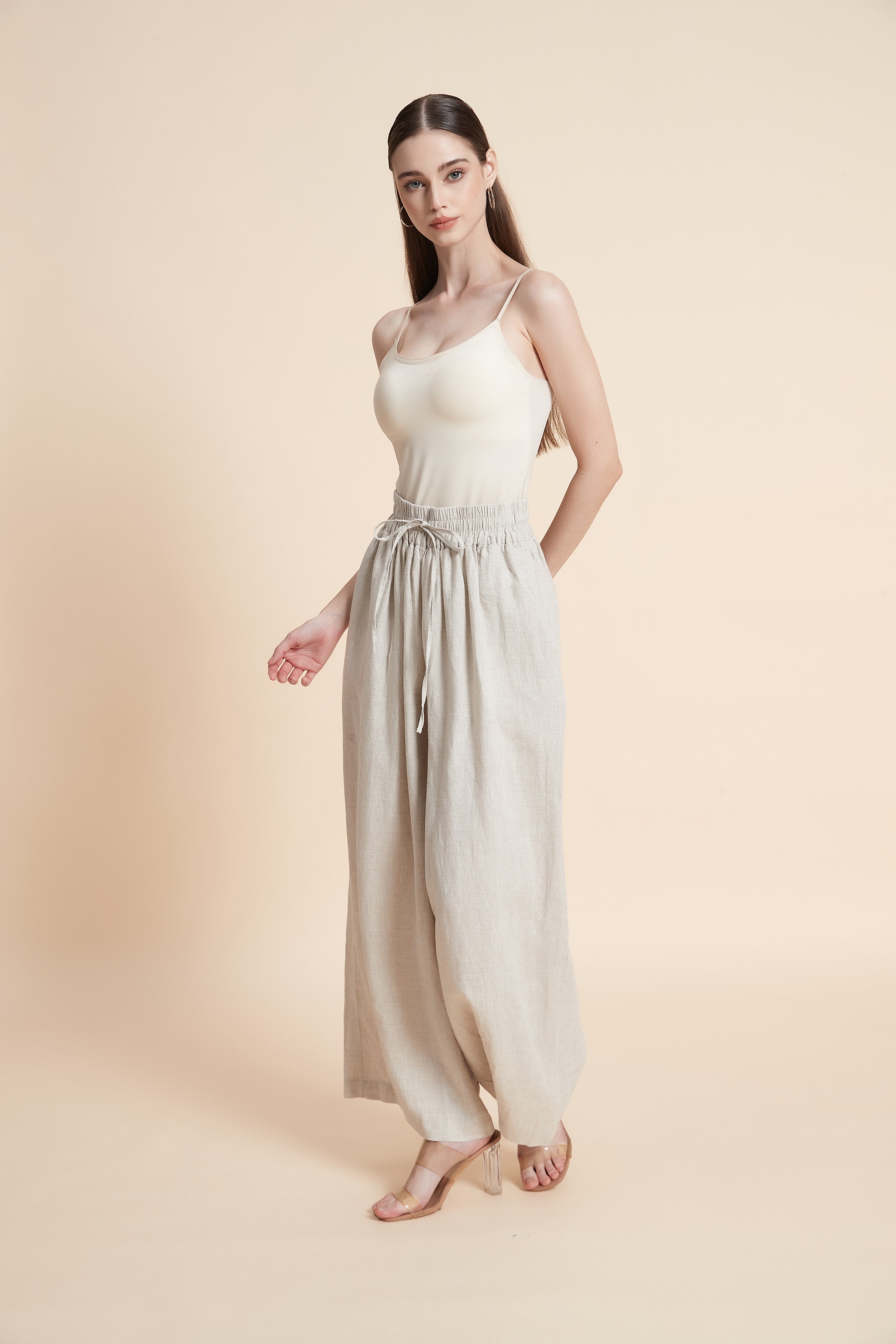 Drawstring waist wide-leg pants
