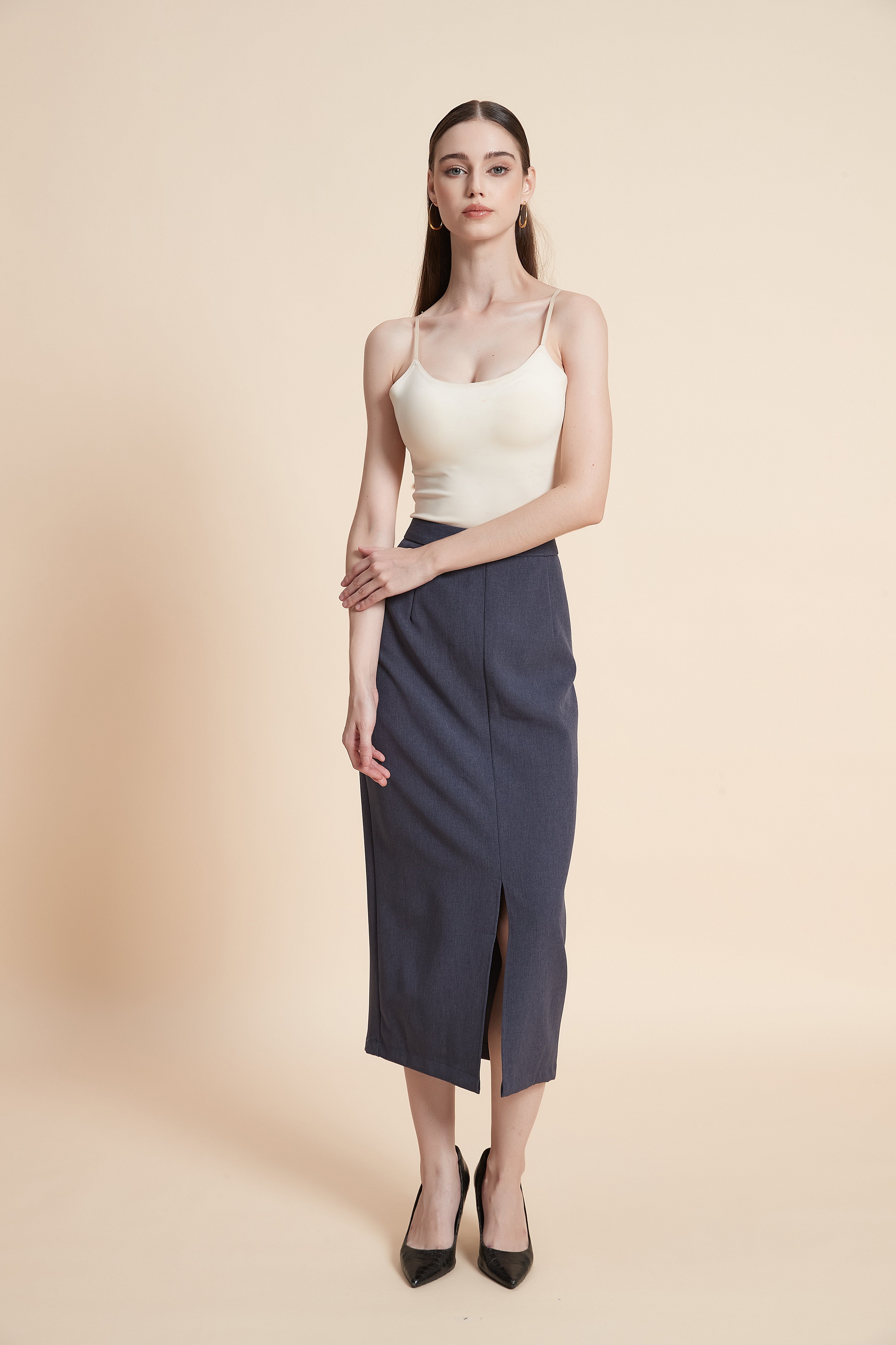 Pencil midi skirt with a front slit